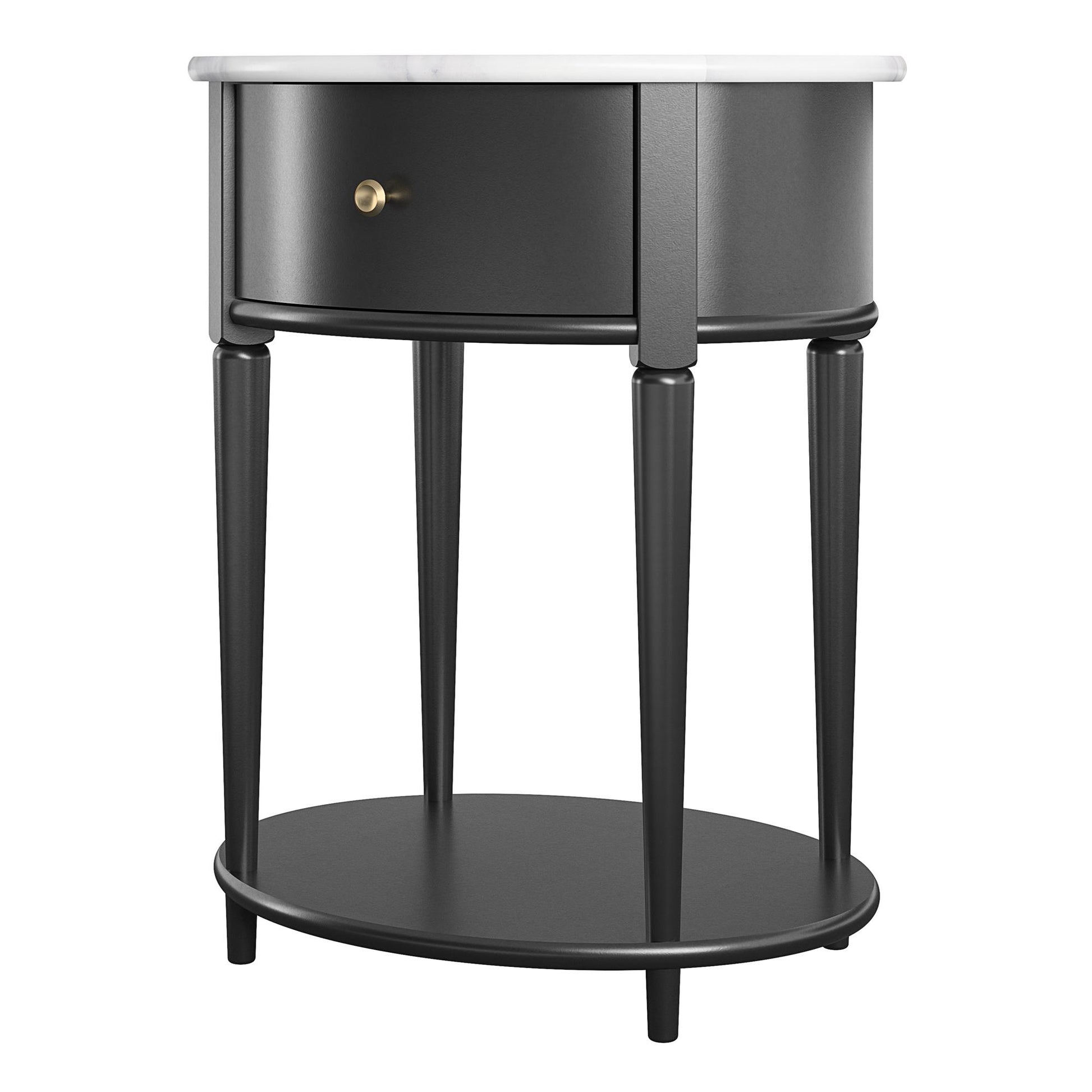 Aurora Rounded End Table with Drawer and Lower Shelf - White marble