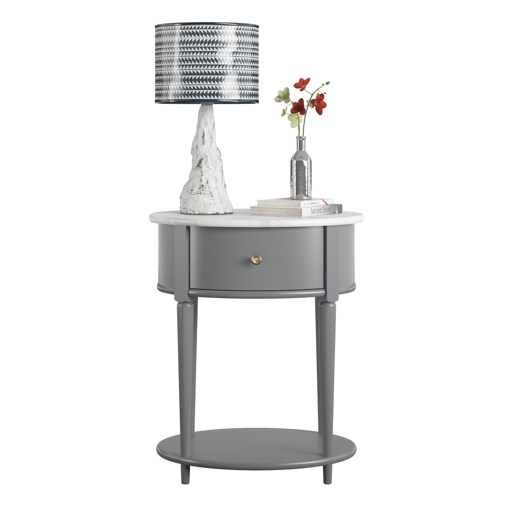 Aurora Rounded End Table with Drawer and Lower Shelf - Graphite