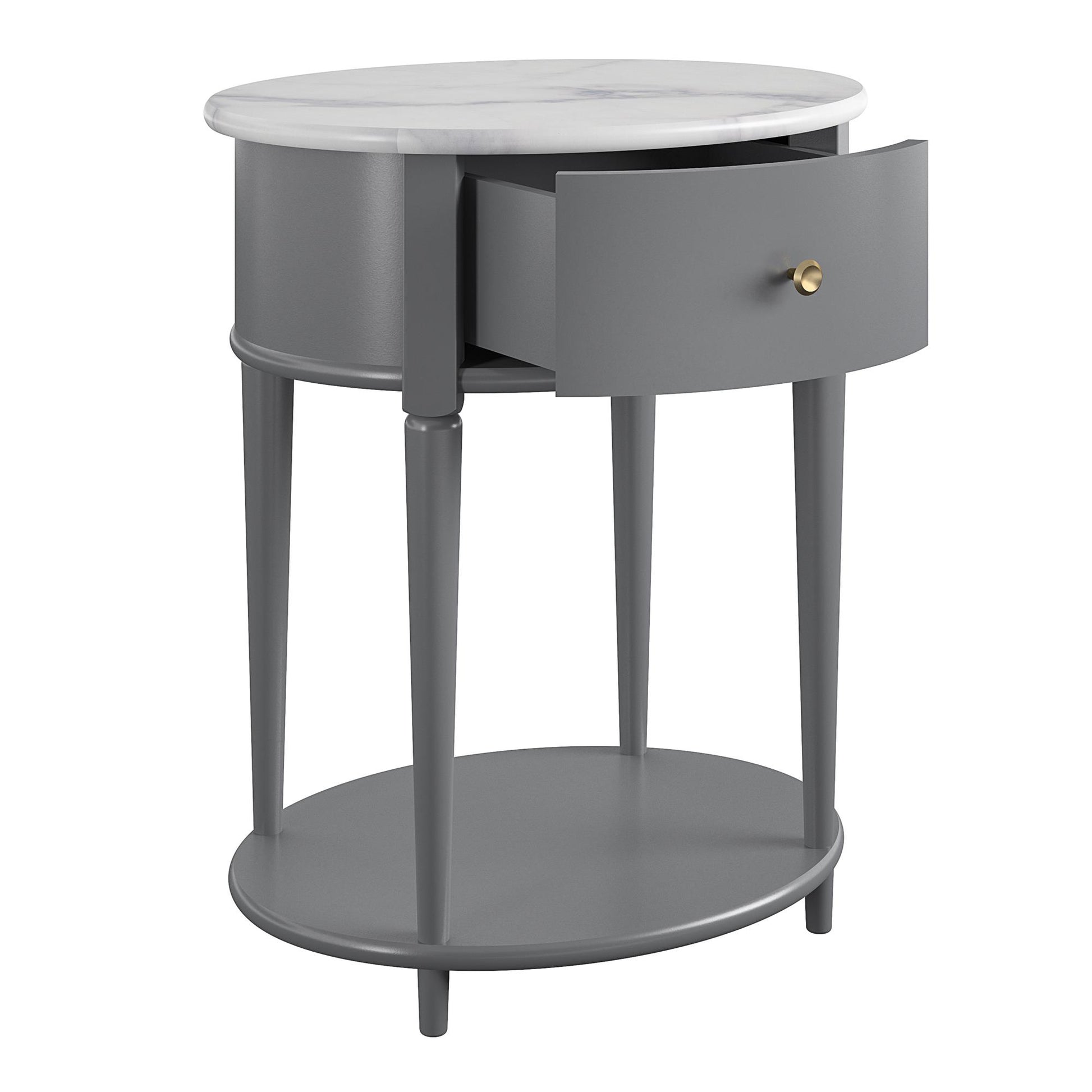 Aurora Rounded End Table with Drawer and Lower Shelf - Graphite