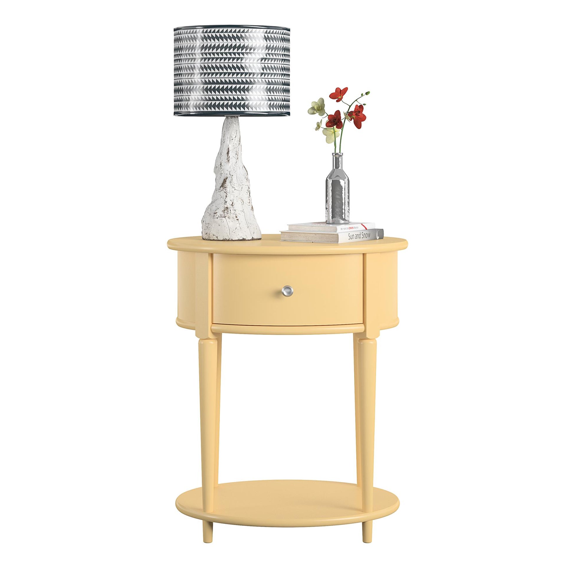 Aurora Rounded End Table with Drawer and Lower Shelf - Yellow