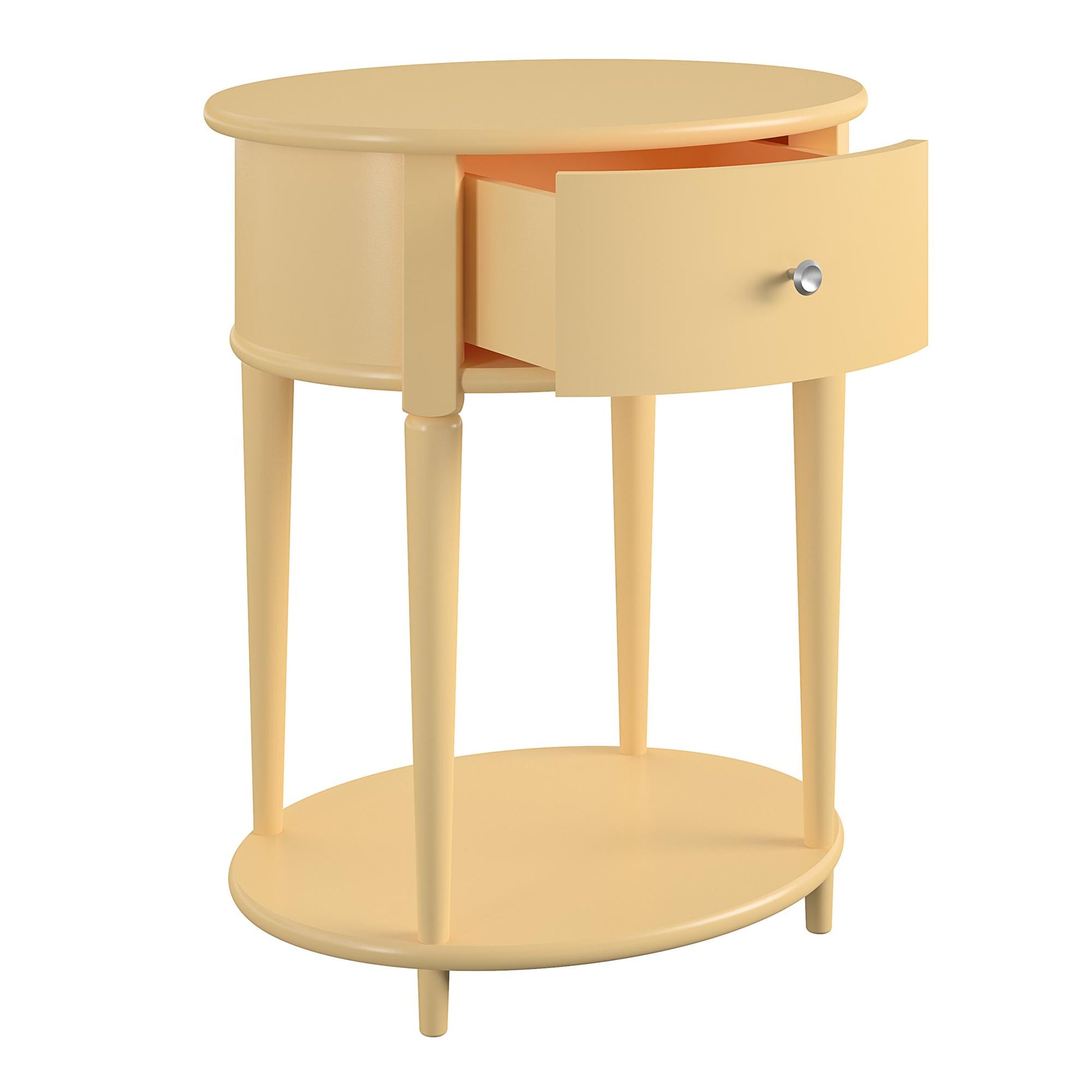 Aurora Rounded End Table with Drawer and Lower Shelf - Yellow