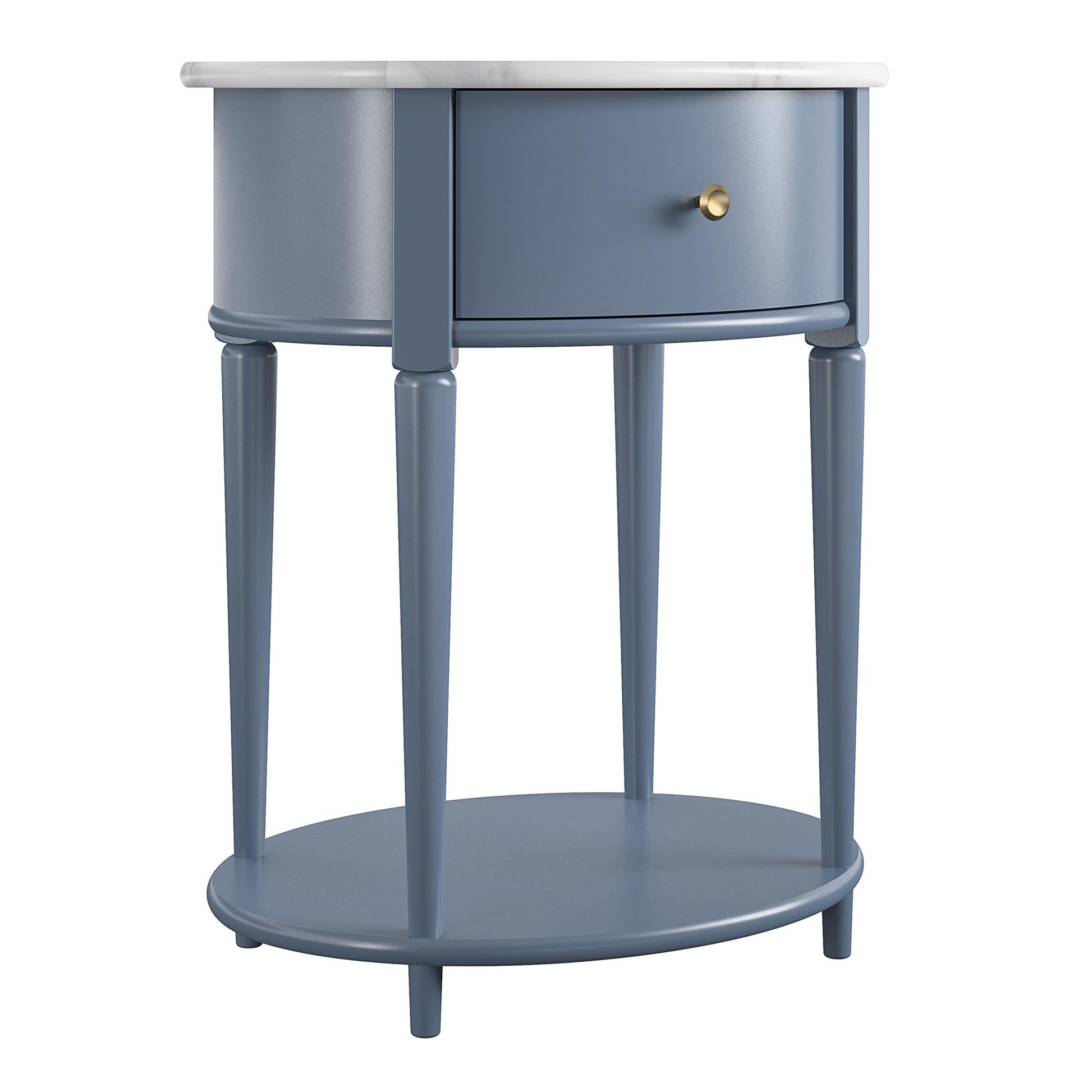 Aurora Rounded End Table with Drawer and Lower Shelf - Her Majesty Blue