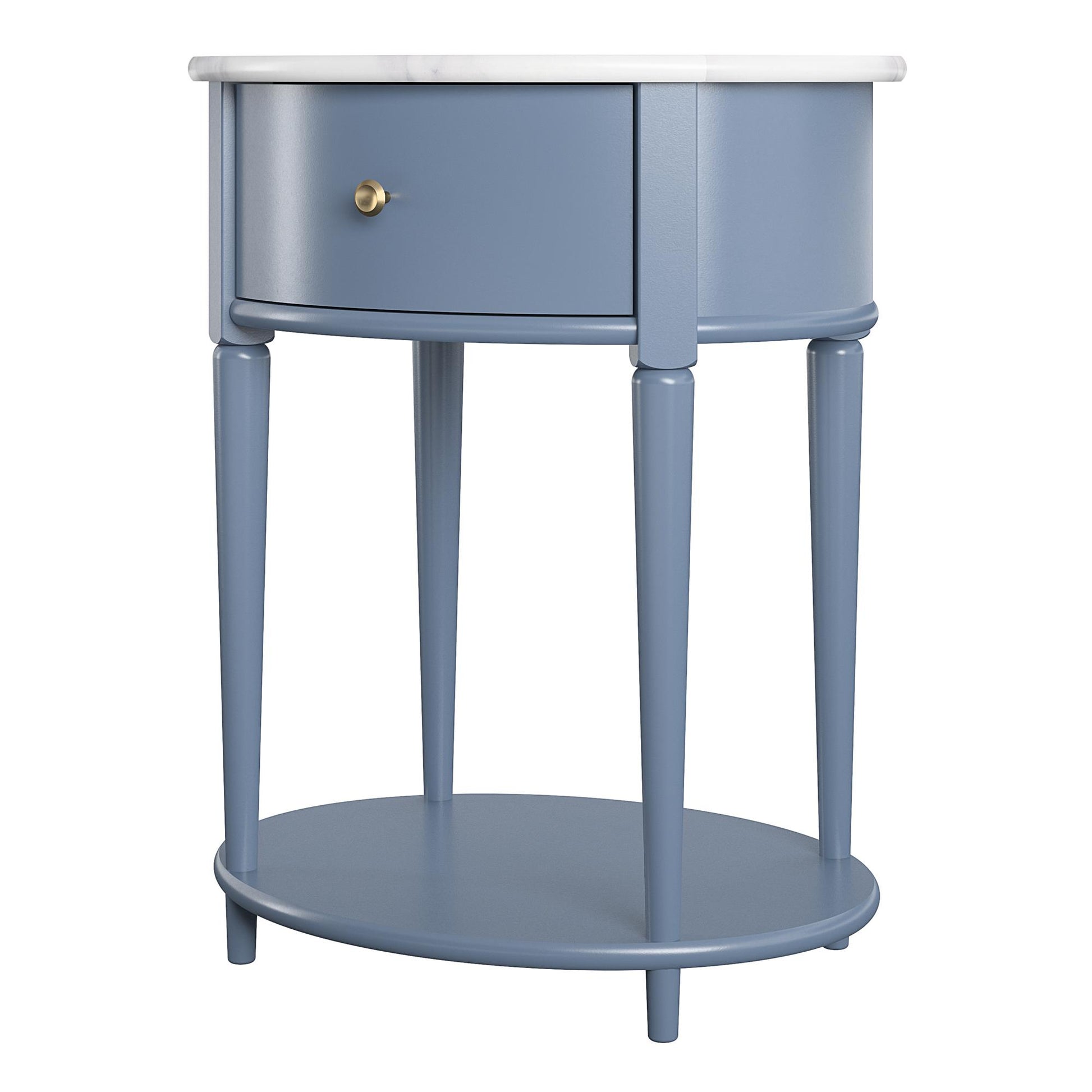 Aurora Rounded End Table with Drawer and Lower Shelf - Her Majesty Blue