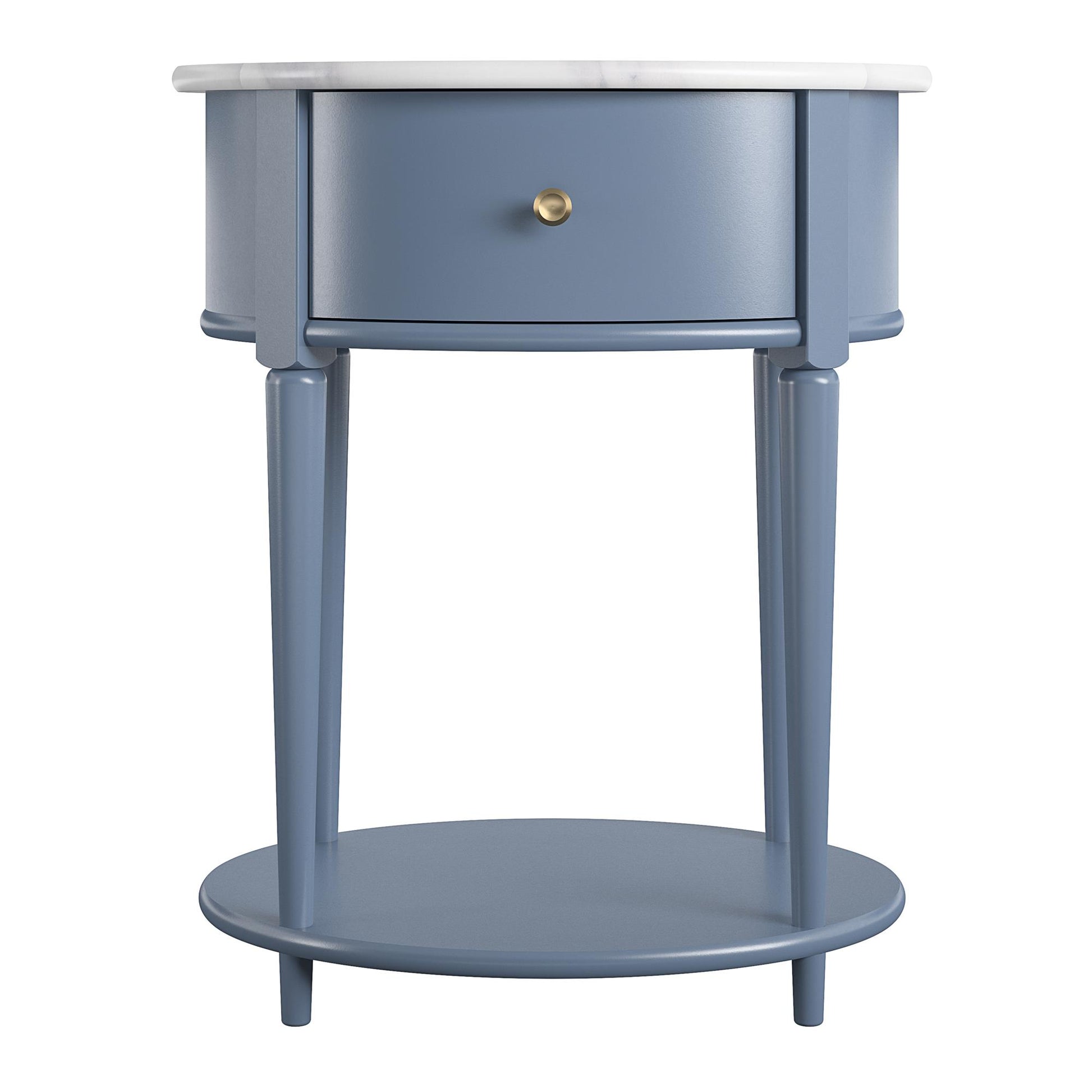 Aurora Rounded End Table with Drawer and Lower Shelf - Her Majesty Blue