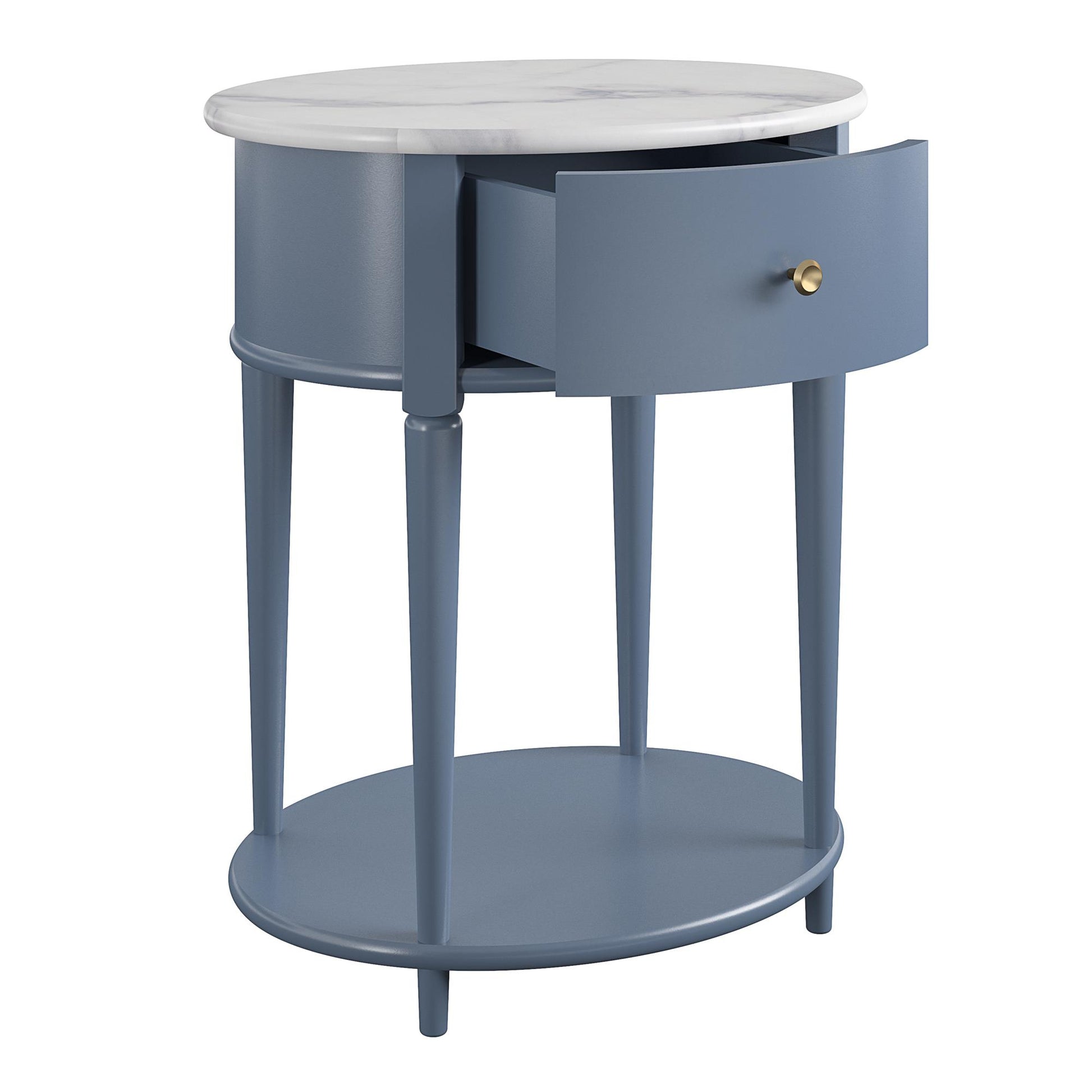 Aurora Rounded End Table with Drawer and Lower Shelf - Her Majesty Blue