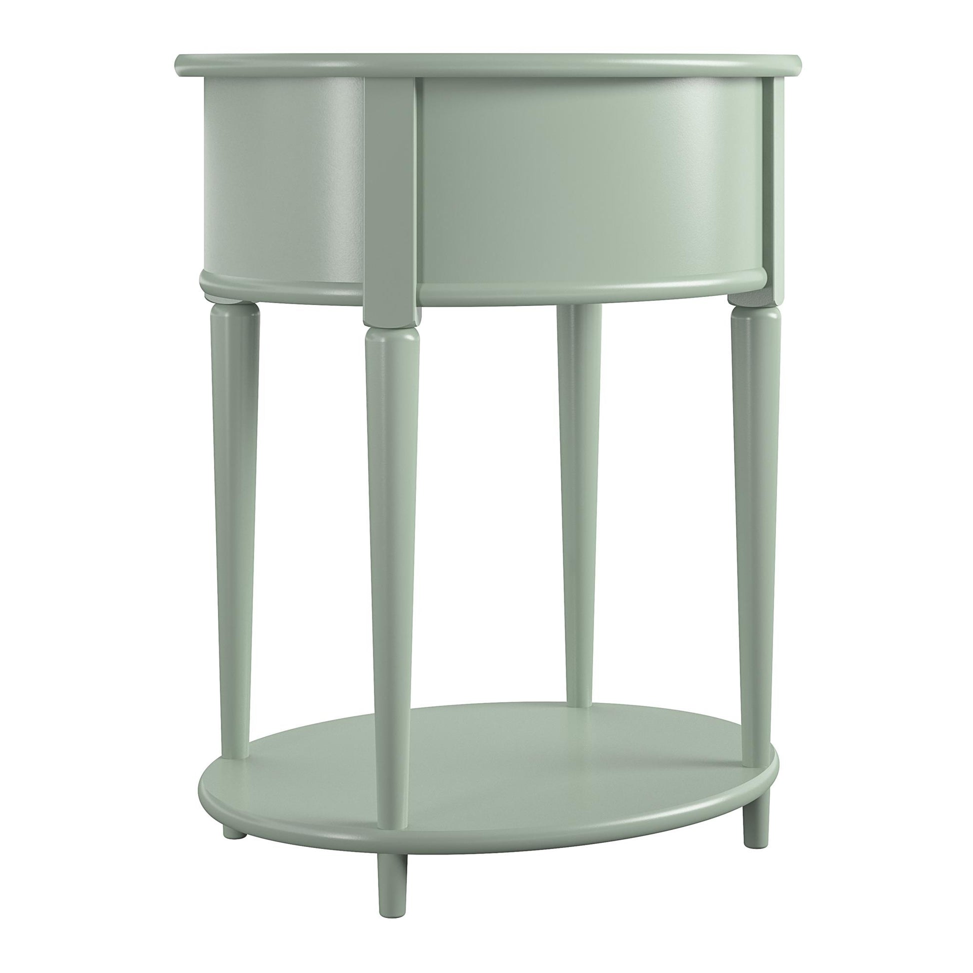 Aurora Rounded End Table with Drawer and Lower Shelf - Pale Green