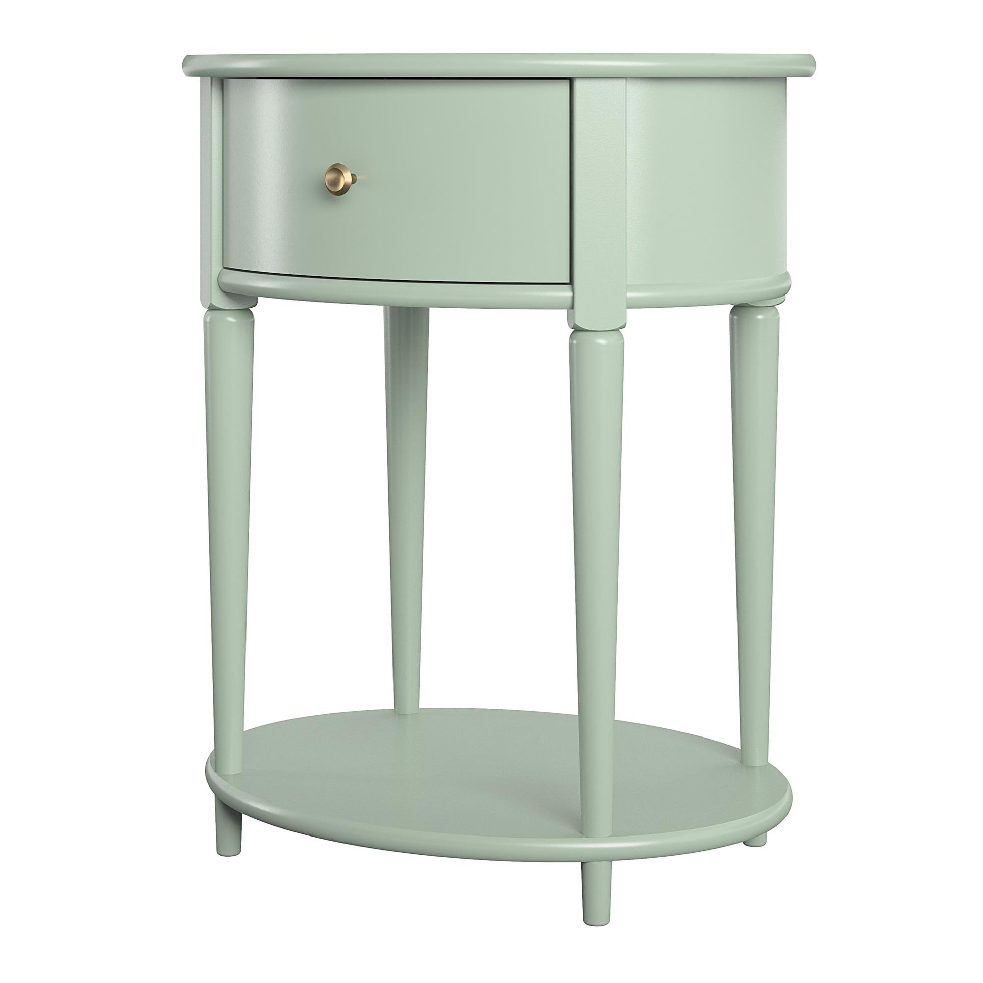 Aurora Rounded End Table with Drawer and Lower Shelf - Pale Green