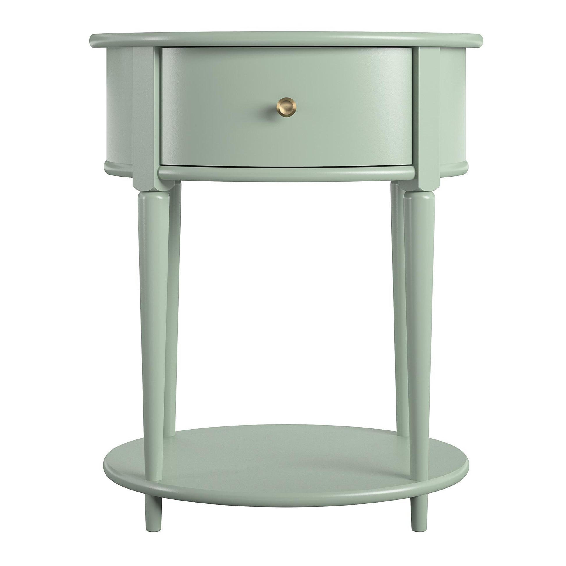 Aurora Rounded End Table with Drawer and Lower Shelf - Pale Green