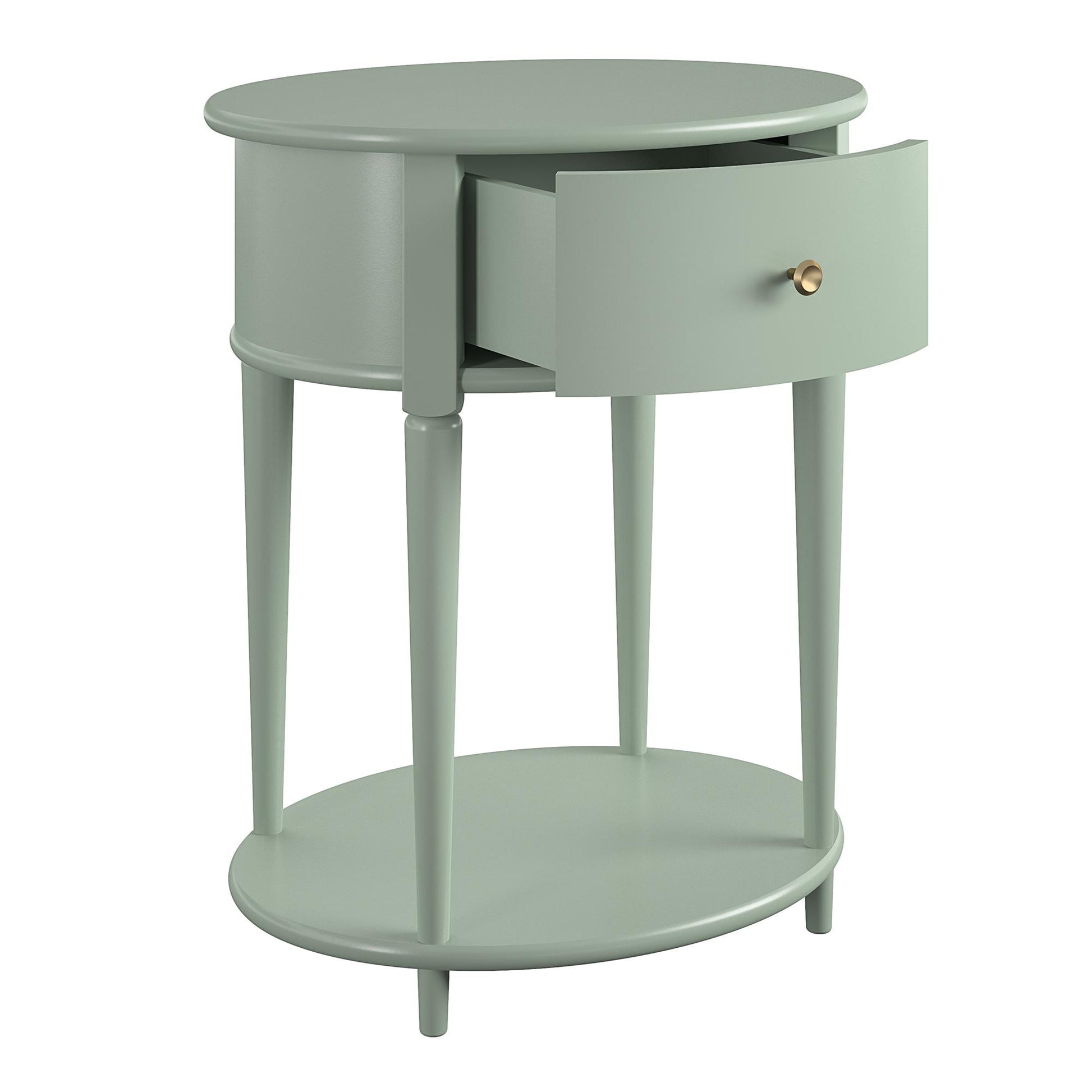 Aurora Rounded End Table with Drawer and Lower Shelf - Pale Green