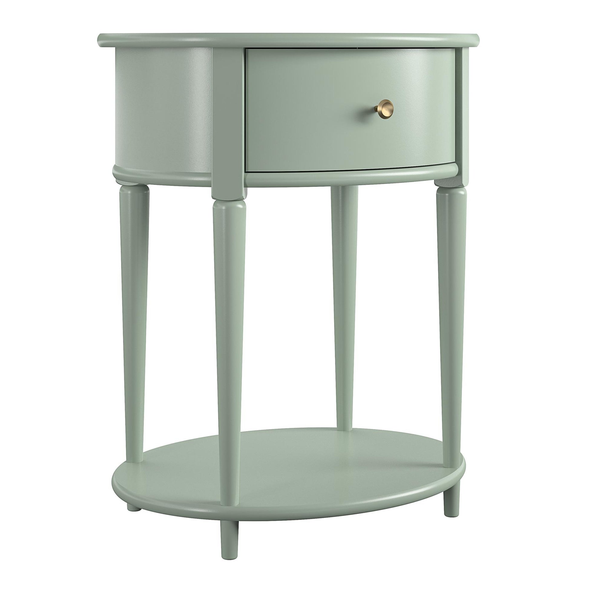 Aurora Rounded End Table with Drawer and Lower Shelf - Pale Green