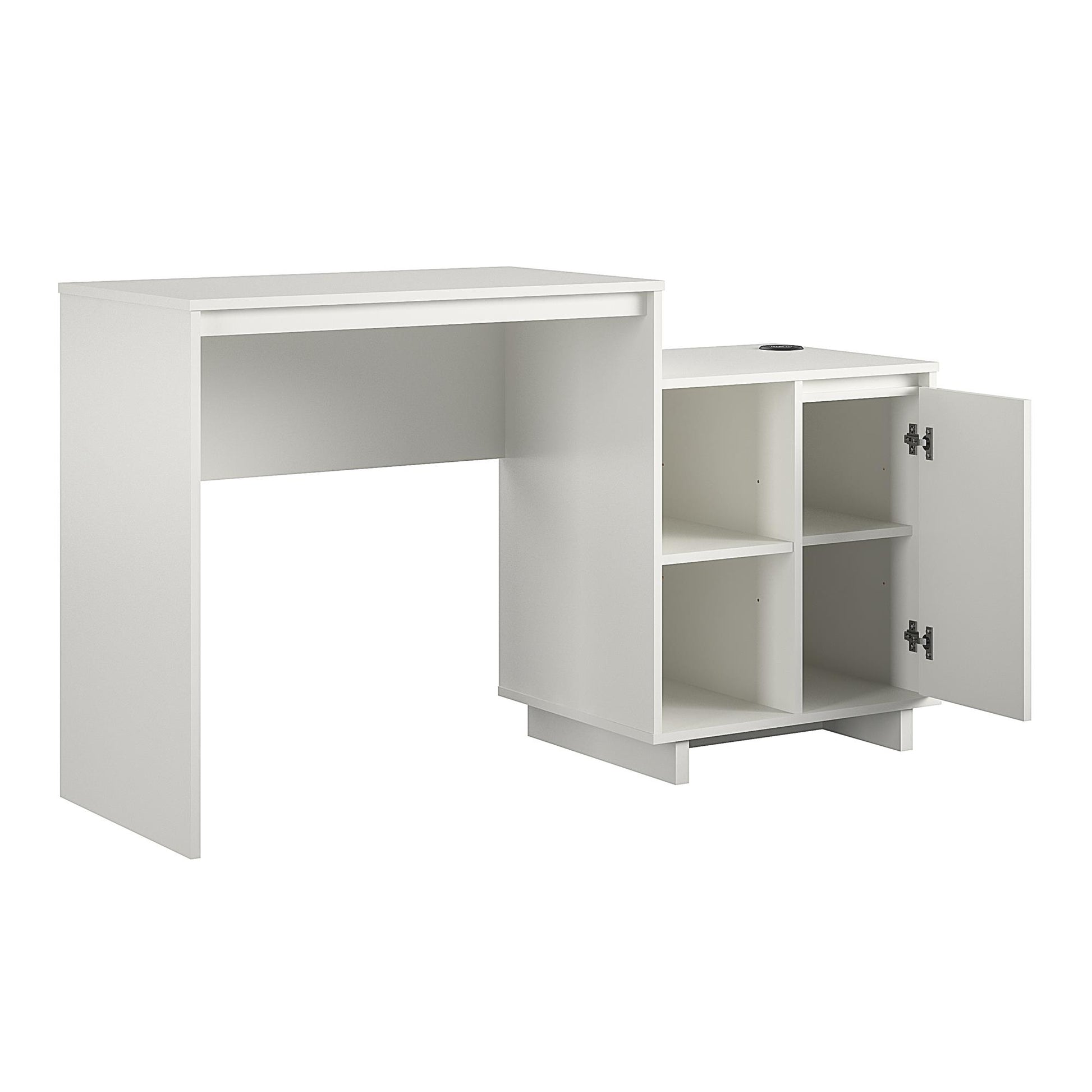 Ravelston Computer Desk and Cabinet Combo with Wireless Charging Port - White