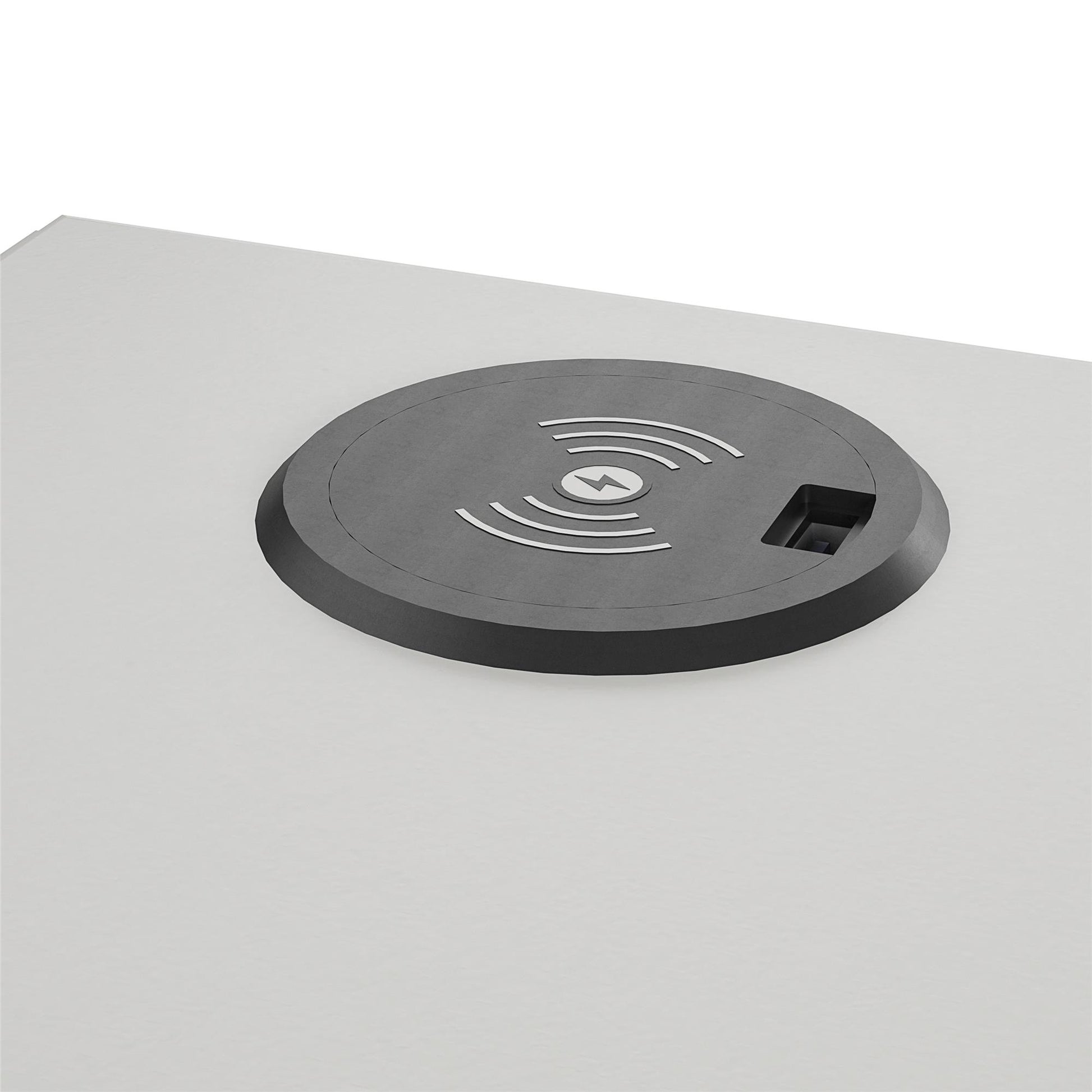 Ravelston Computer Desk and Cabinet Combo with Wireless Charging Port - White