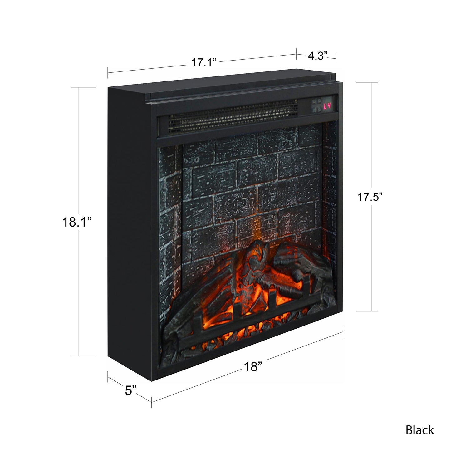 18 Inch Glass Front Electric Fireplace Insert with Remote - Black