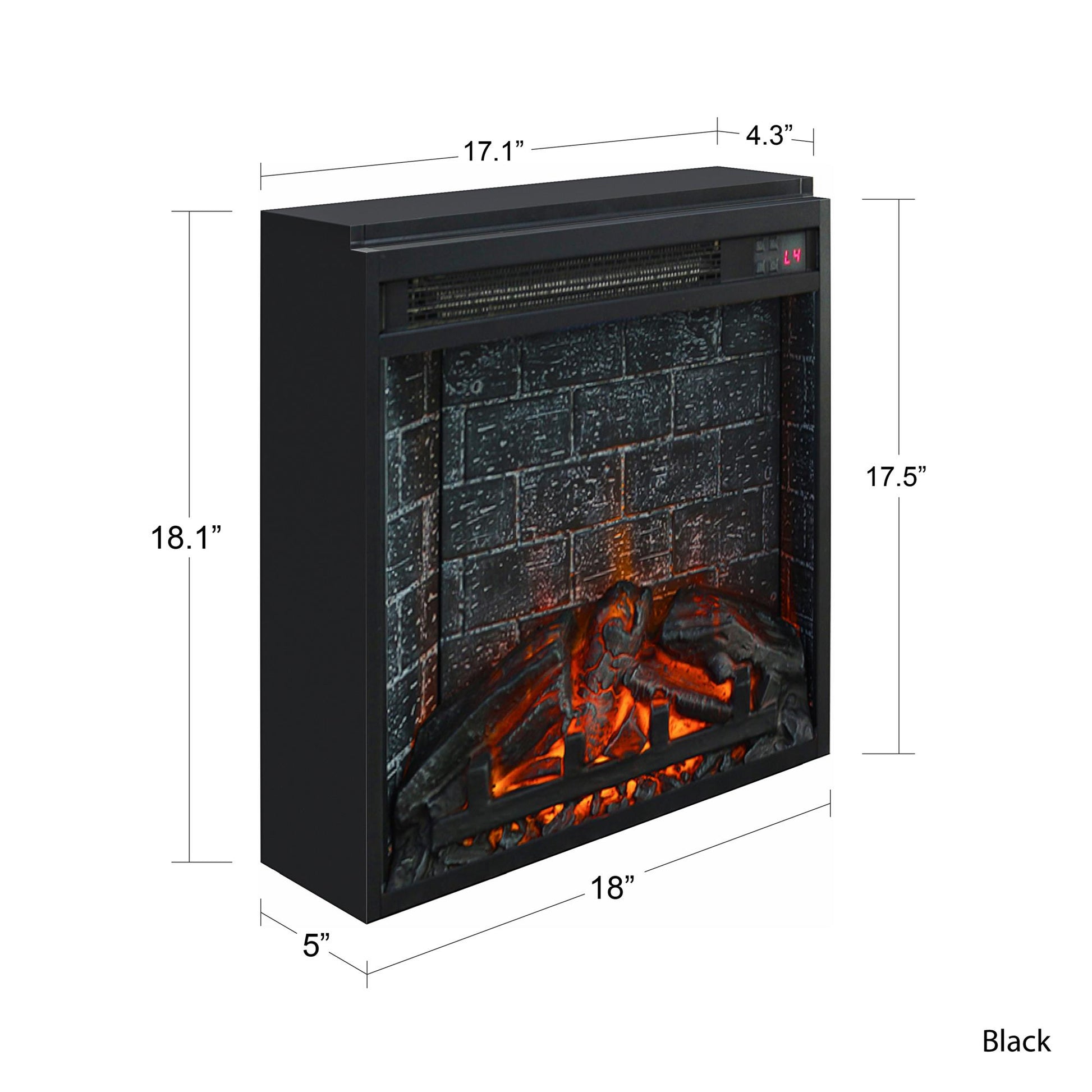 18 Inch Glass Front Electric Fireplace Insert with Remote - Black