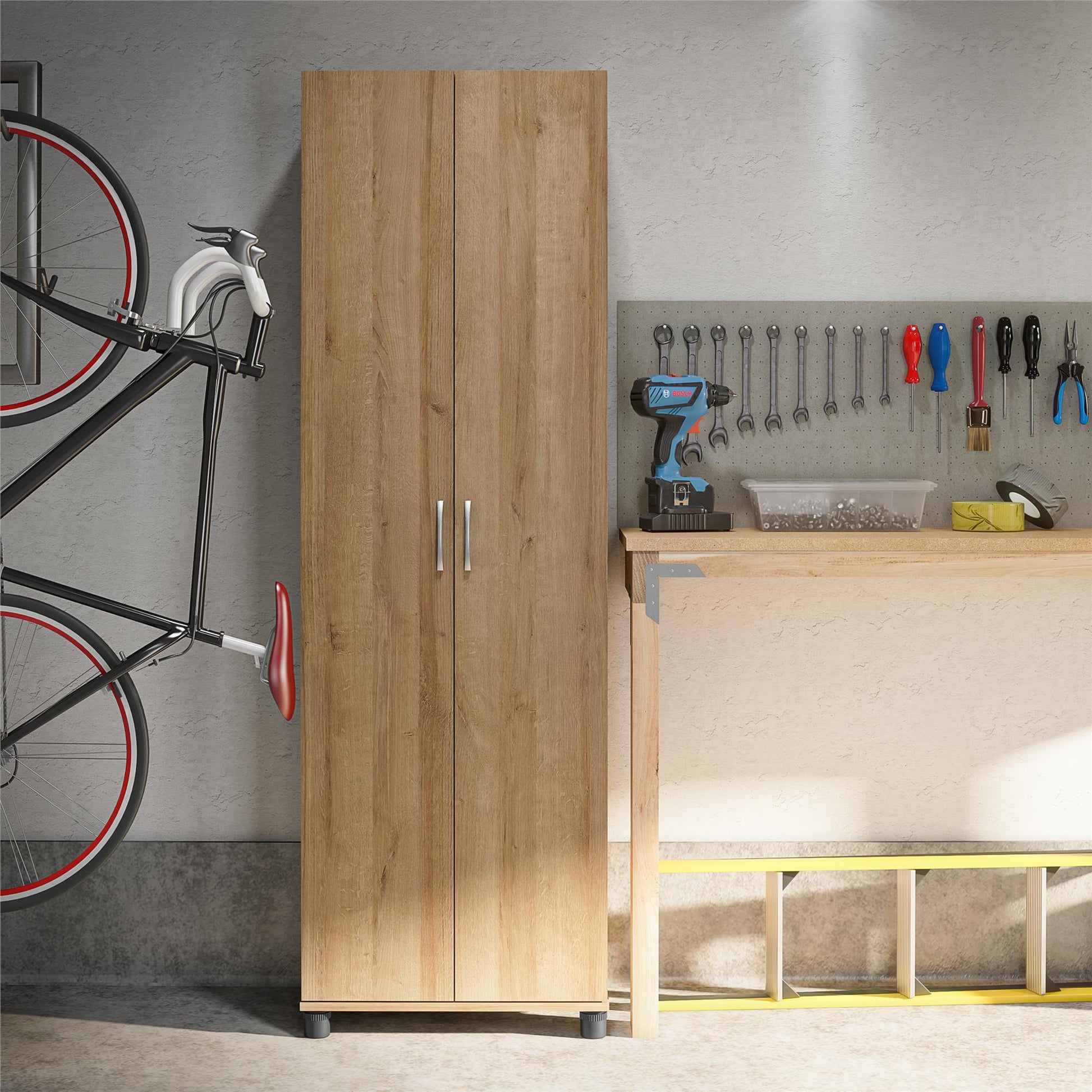 Basin 24 Inch 2 Door Utility Storage Cabinet - Natural