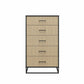 Kelly 5 Drawer Dresser, Faux Rattan & Black Oak - Black Oak
