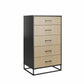 Kelly 5 Drawer Dresser, Faux Rattan & Black Oak - Black Oak