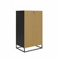 Kelly 5 Drawer Dresser, Faux Rattan & Black Oak - Black Oak