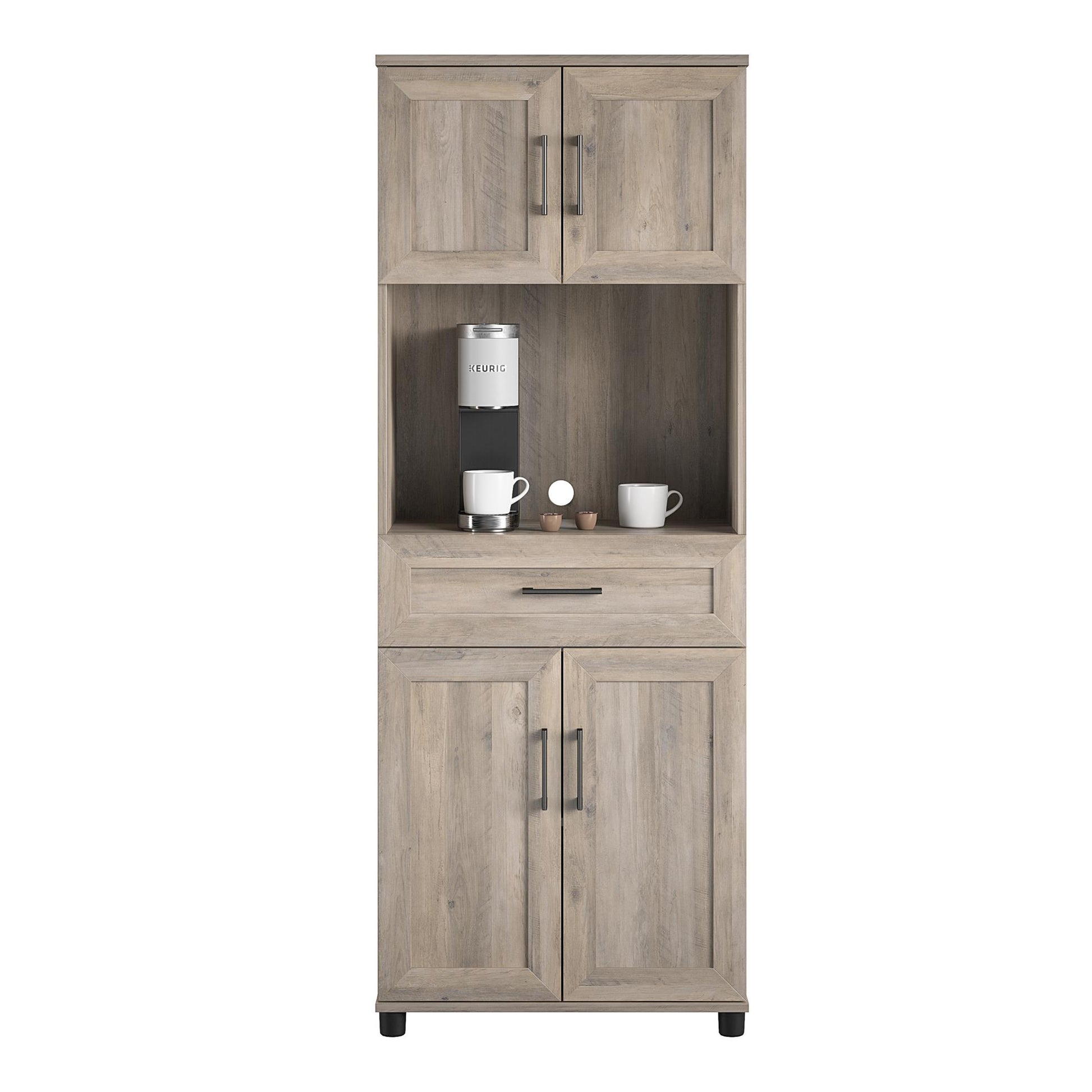 Tindall Modern Farmhouse 4 Door Tall Coffee Bar - Gray Oak