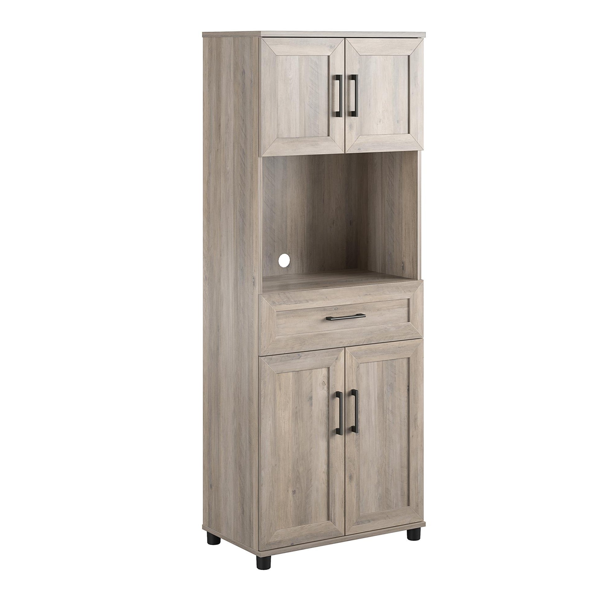 Tindall Modern Farmhouse 4 Door Tall Coffee Bar - Gray Oak