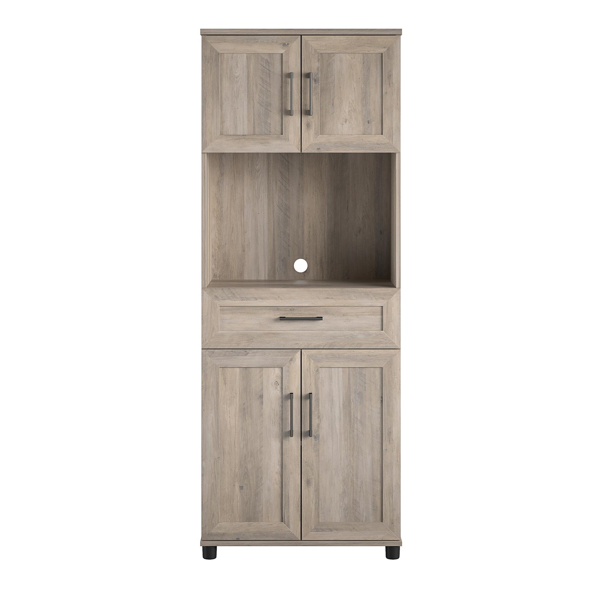 Tindall Modern Farmhouse 4 Door Tall Coffee Bar - Gray Oak