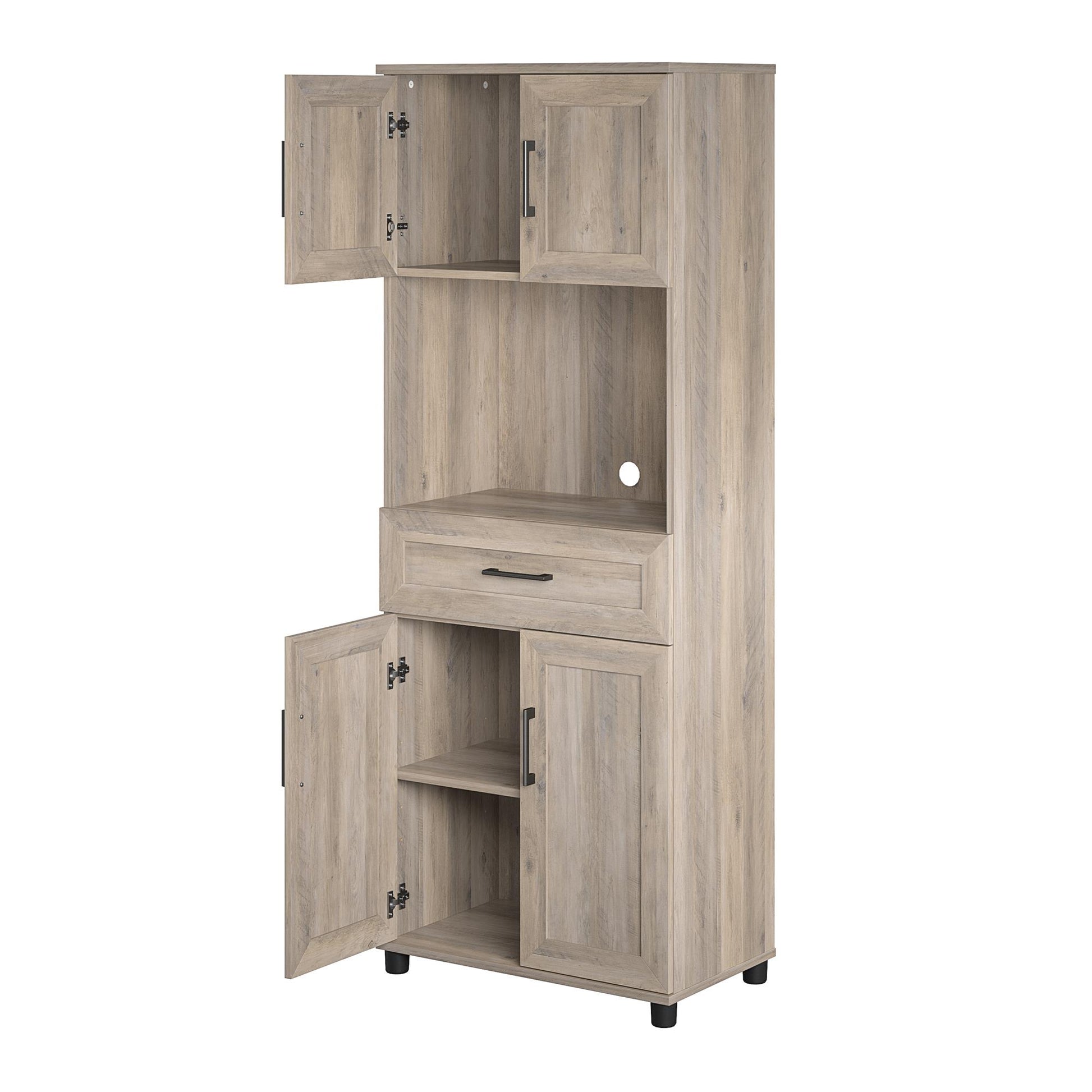 Tindall Modern Farmhouse 4 Door Tall Coffee Bar - Gray Oak
