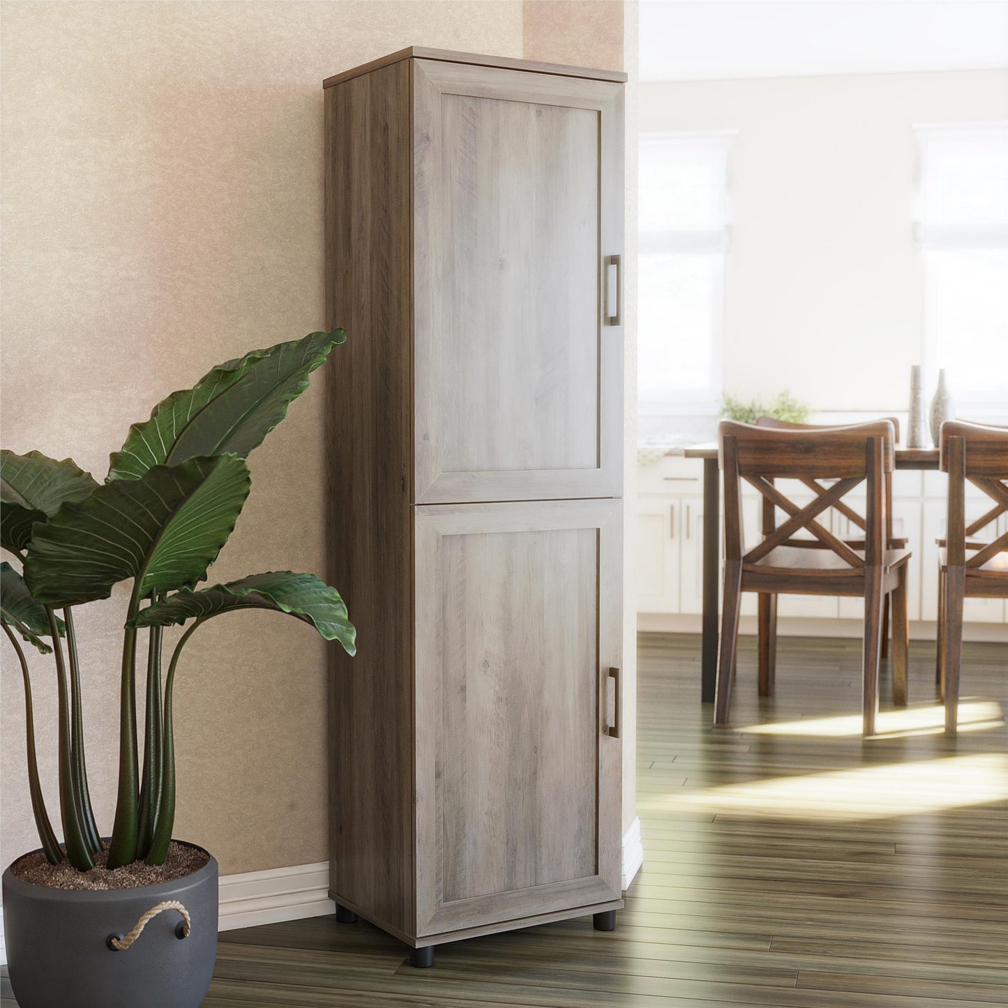 Tindall Modern Farmhouse 2 Door Kitchen Pantry Cabinet - Gray Oak