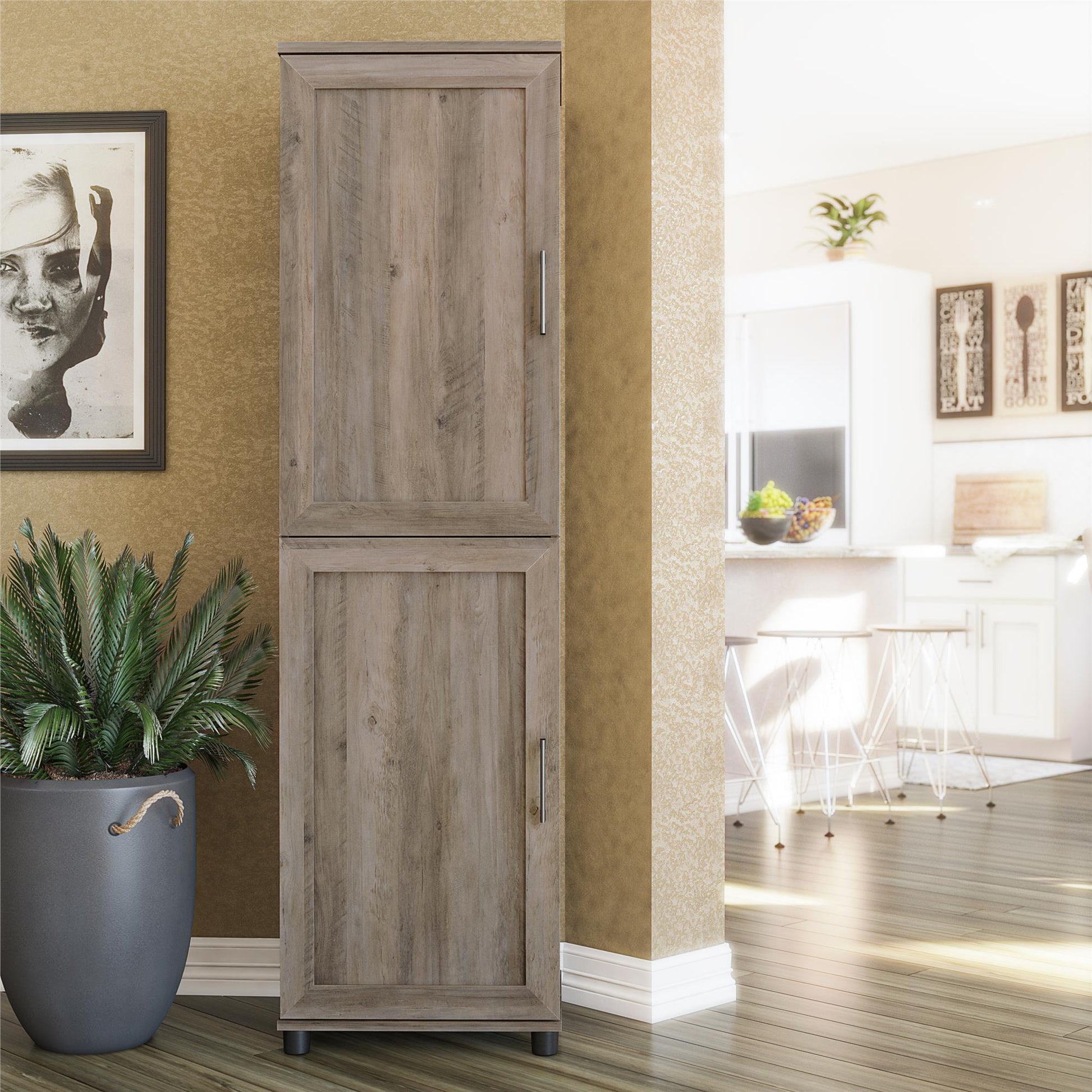 Tindall Modern Farmhouse 2 Door Kitchen Pantry Cabinet - Gray Oak