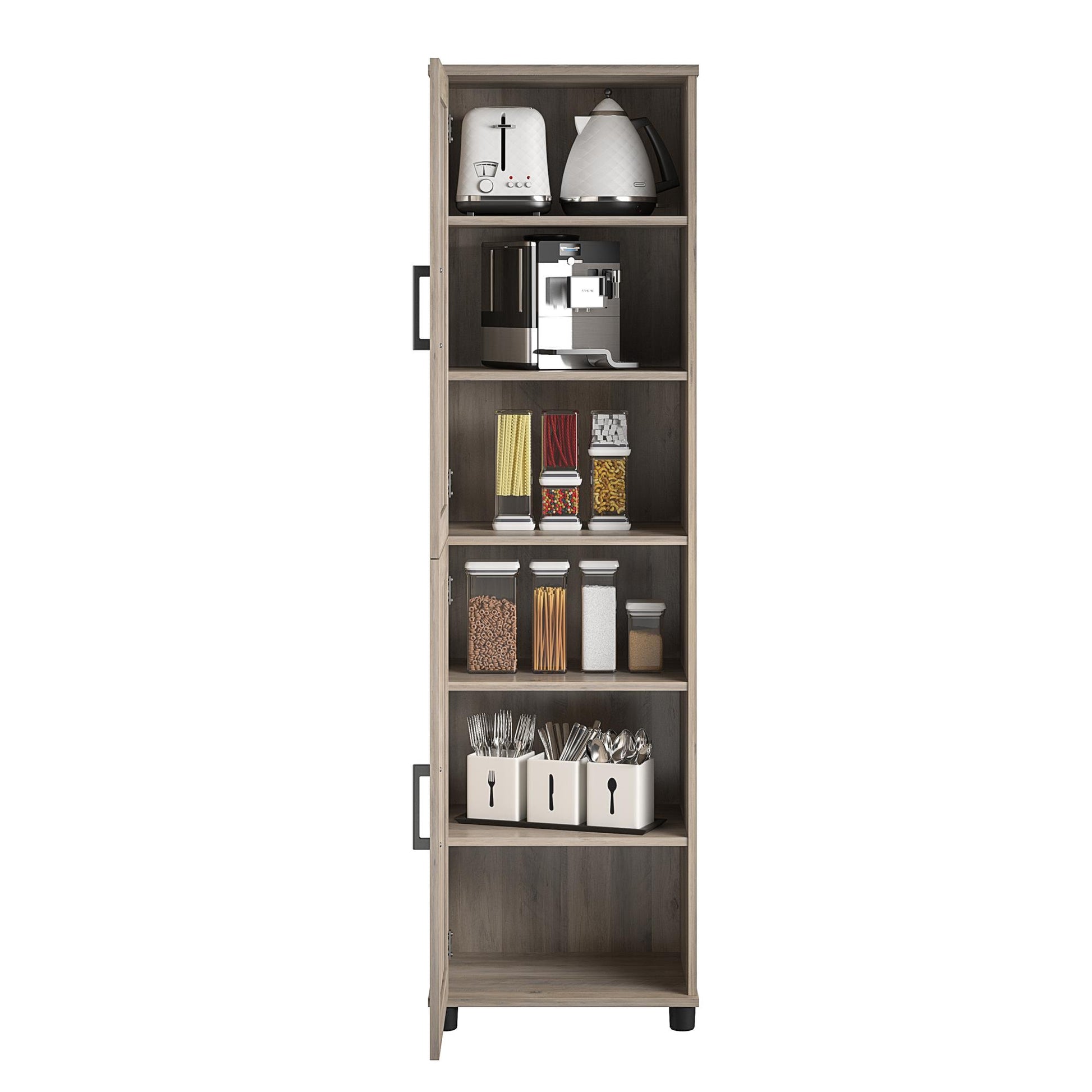 Tindall Modern Farmhouse 2 Door Kitchen Pantry Cabinet - Gray Oak