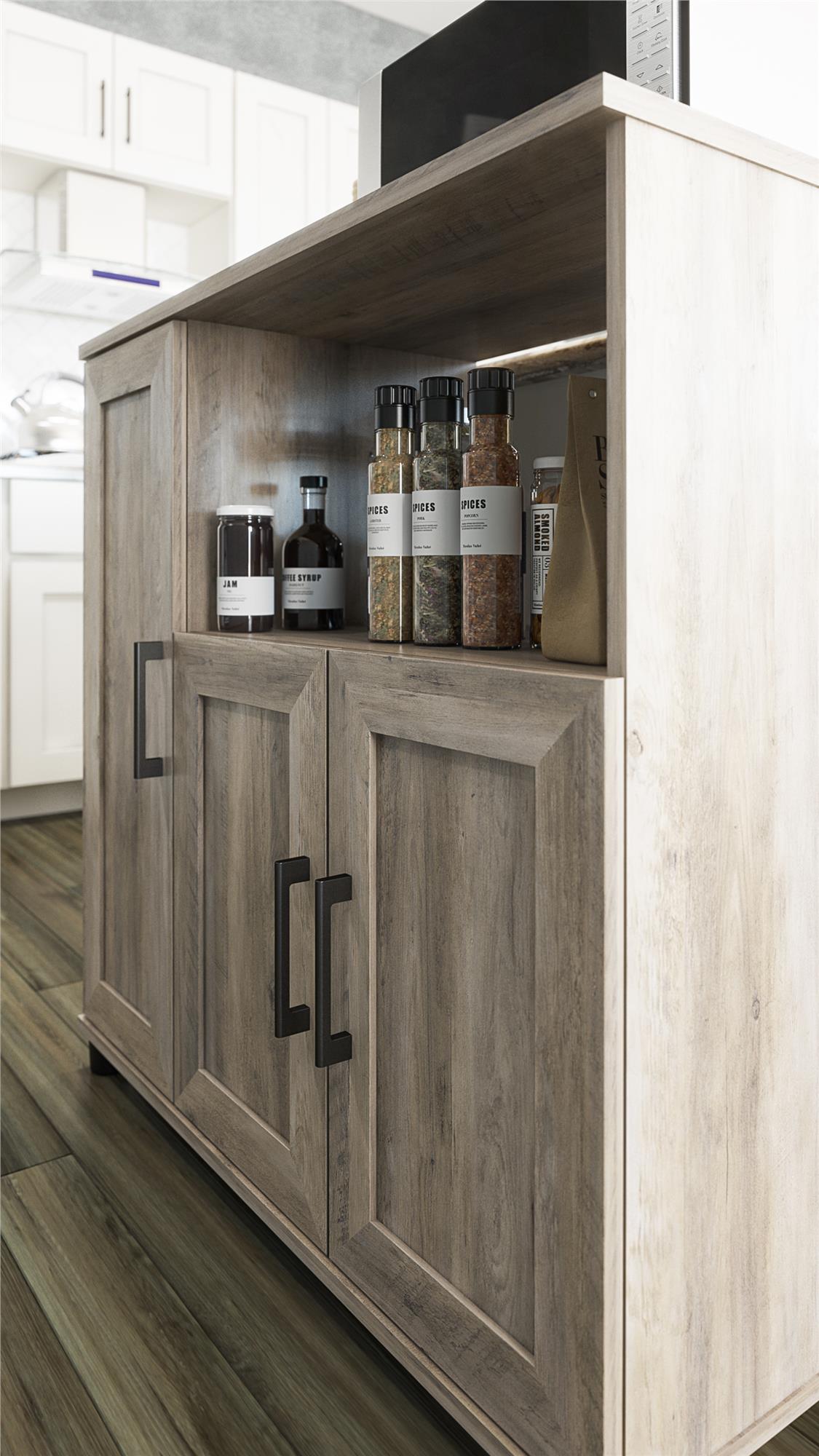 Tindall Modern Farmhouse Microwave Stand with 5 Shelves - Gray Oak