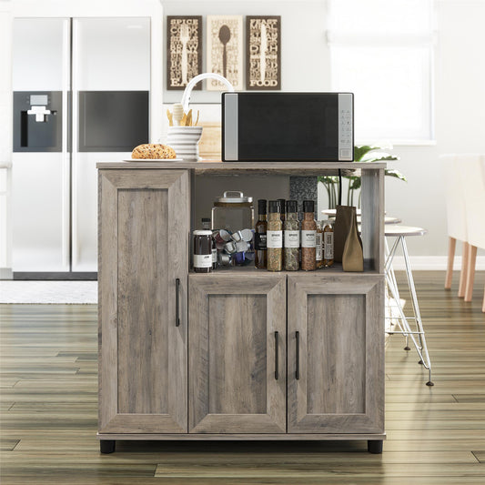 Tindall Modern Farmhouse Microwave Stand with 5 Shelves - Gray Oak