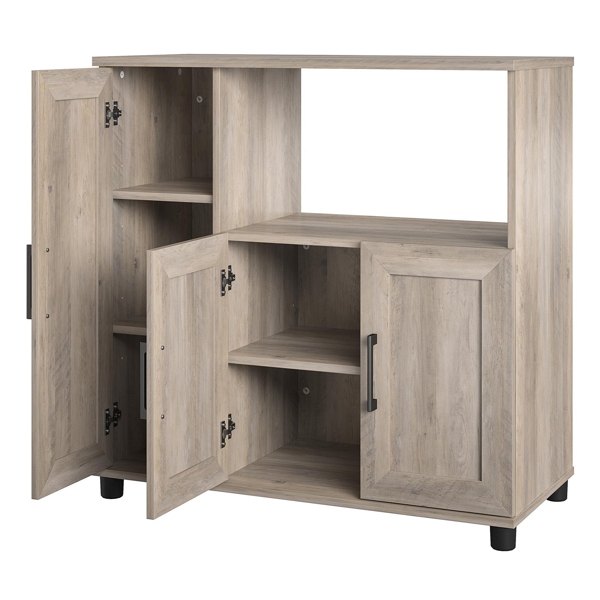Tindall Modern Farmhouse Microwave Stand with 5 Shelves - Gray Oak