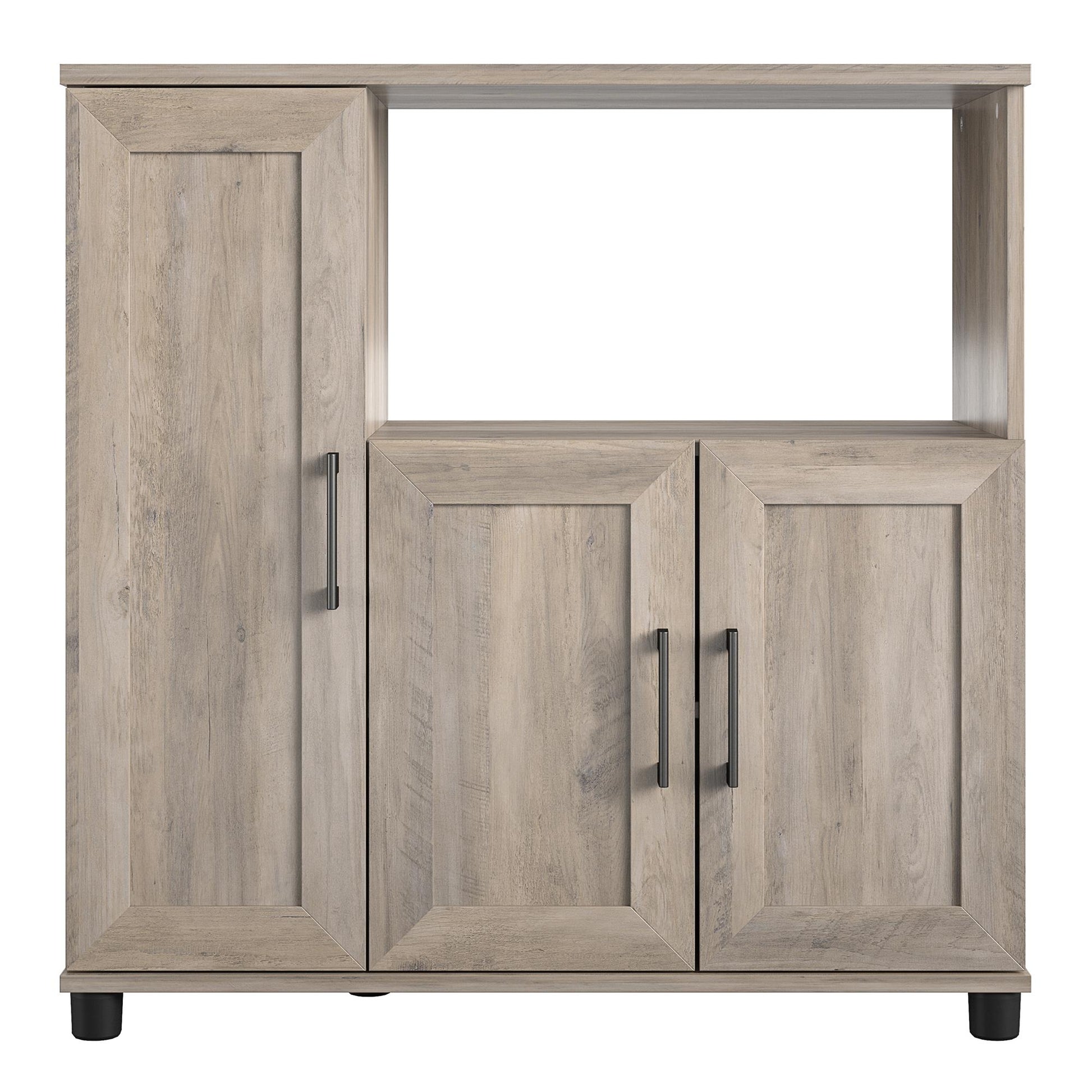 Tindall Modern Farmhouse Microwave Stand with 5 Shelves - Gray Oak