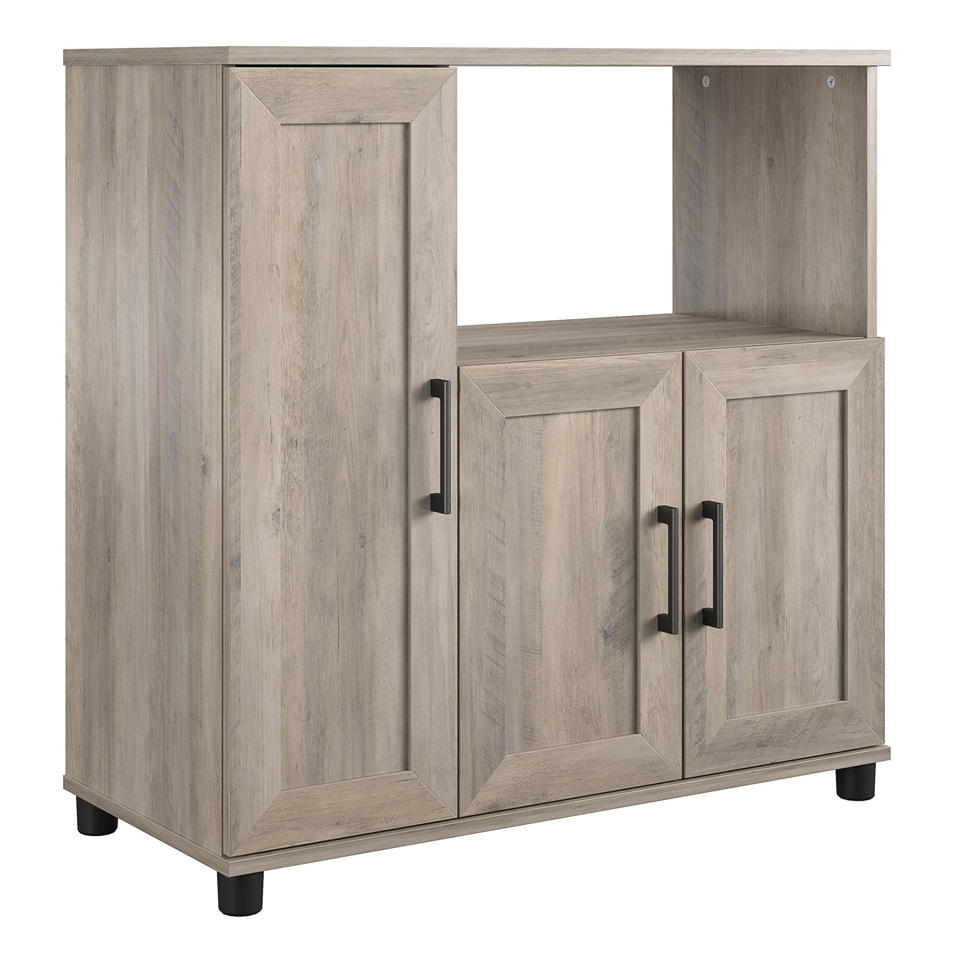 Tindall Modern Farmhouse Microwave Stand with 5 Shelves - Gray Oak
