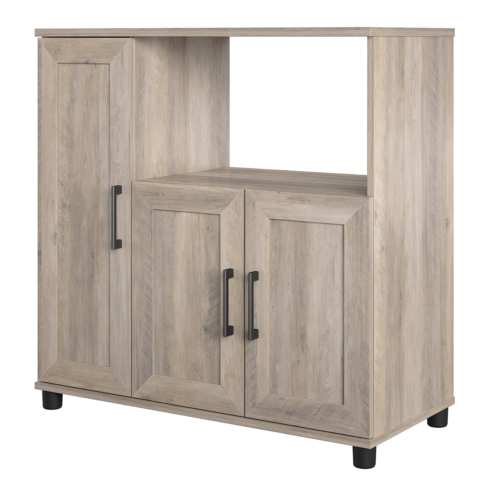Tindall Modern Farmhouse Microwave Stand with 5 Shelves - Gray Oak
