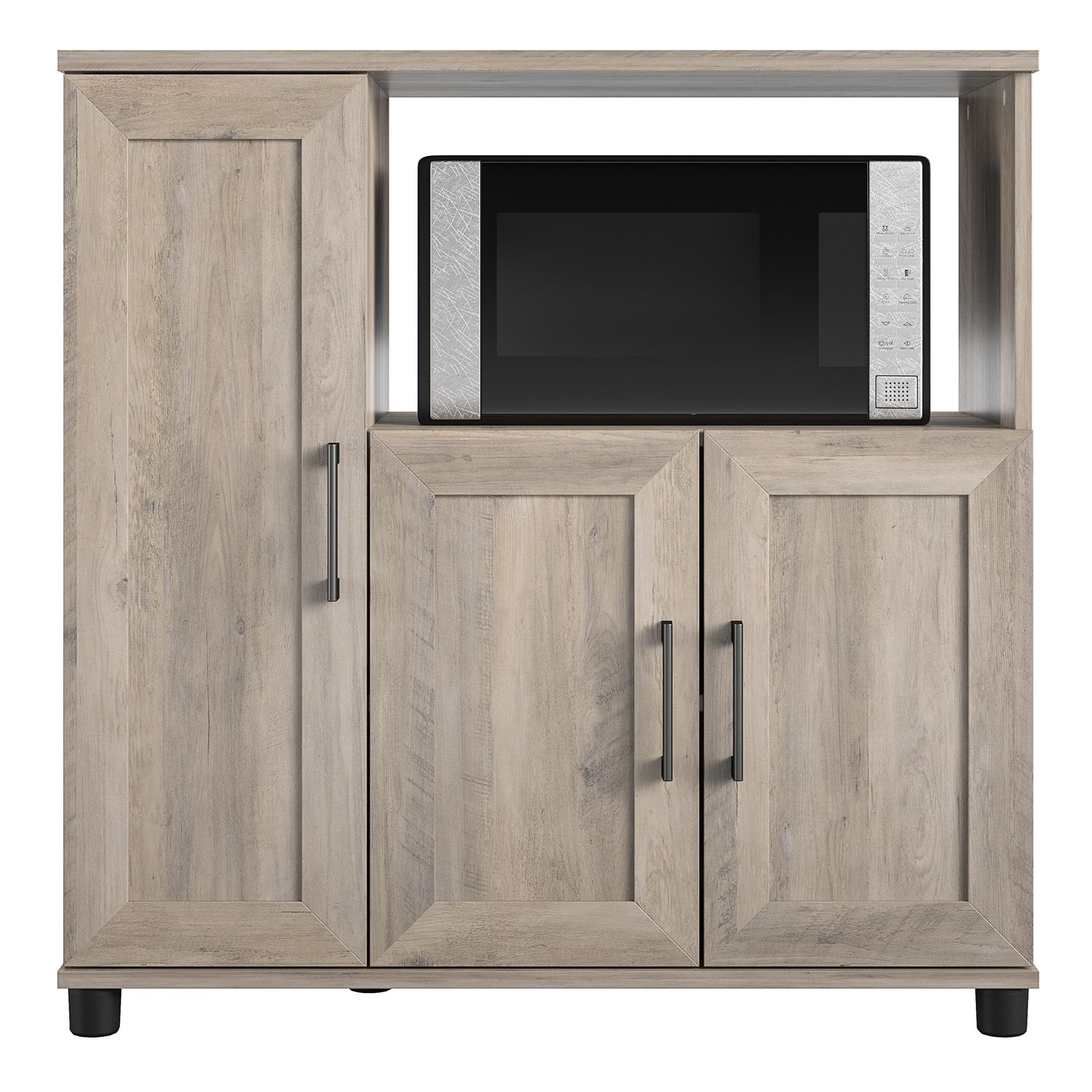 Tindall Modern Farmhouse Microwave Stand with 5 Shelves - Gray Oak