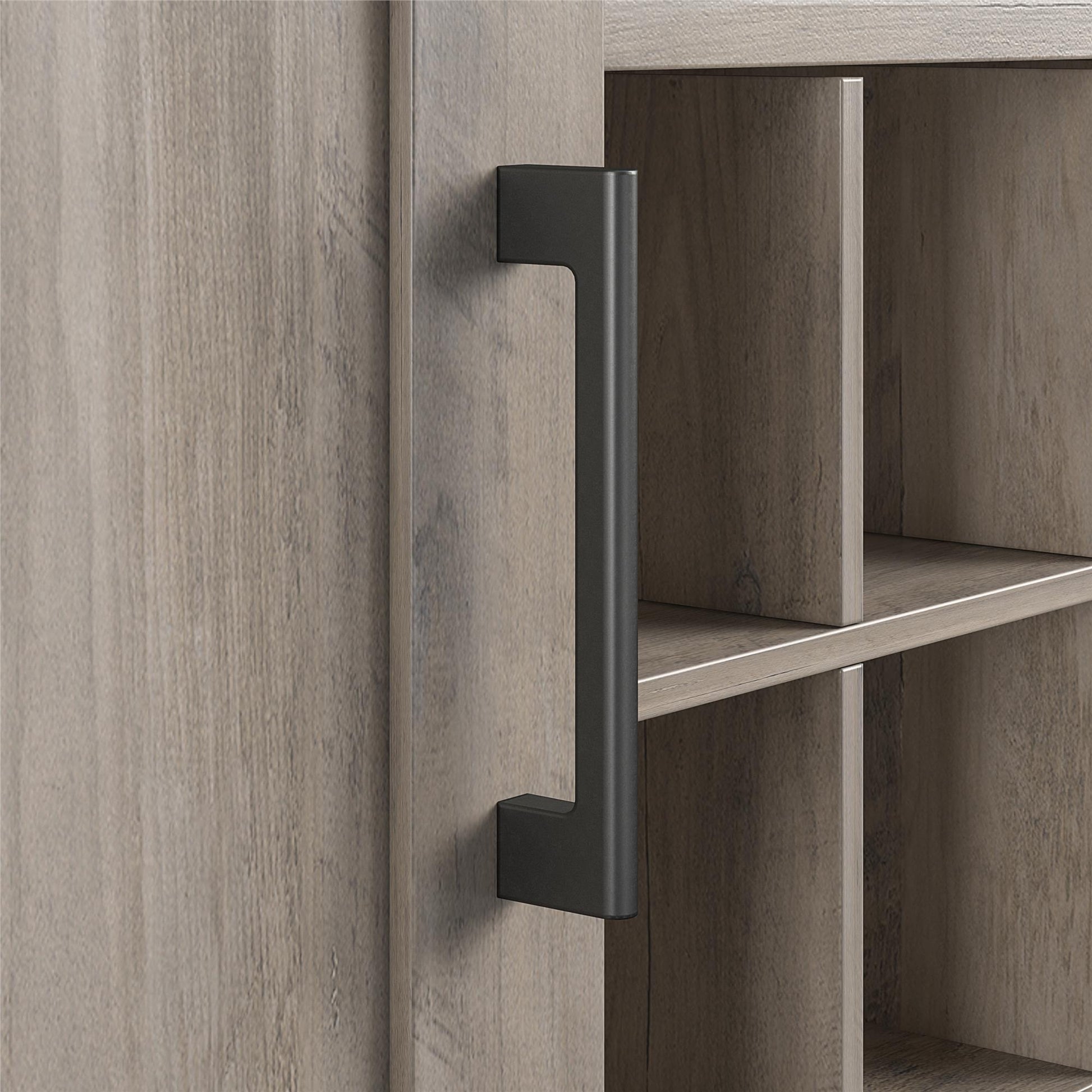 Tindall Modern Farmhouse Bar Cabinet with Pull Out Shelf and 12 Cubbies - Gray Oak