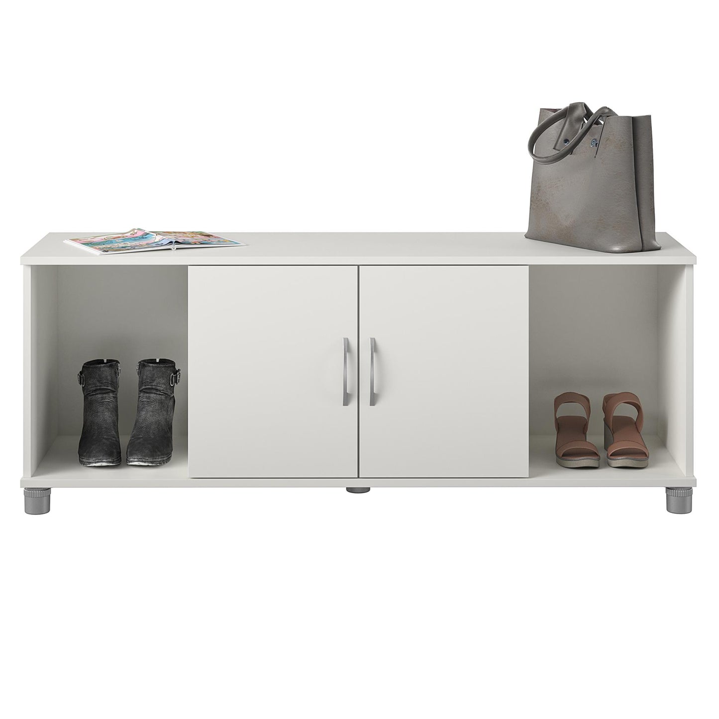 Basin Shoe Storage Bench with Seating Area and Adjustable Feet - White