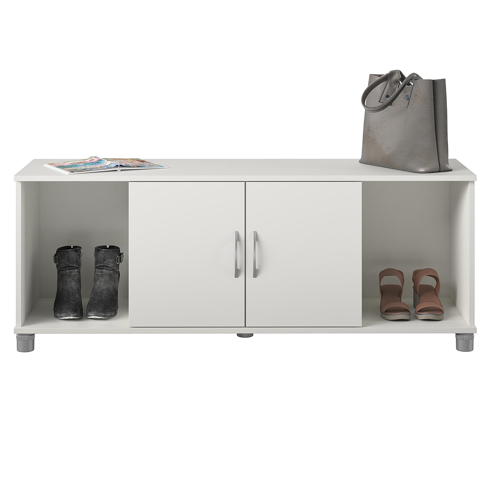 Basin Shoe Storage Bench with Seating Area and Adjustable Feet - White