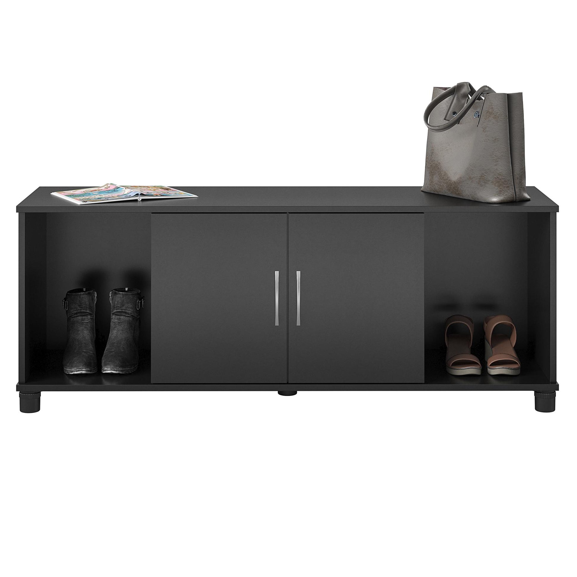 Basin Shoe Storage Bench with Seating Area and Adjustable Feet - Black