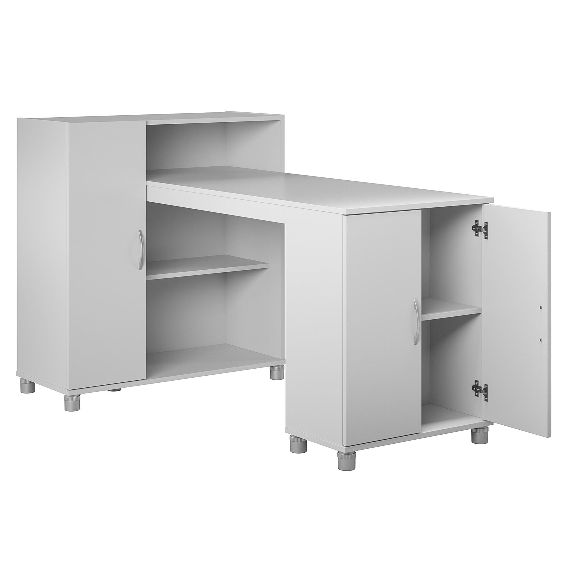 Basin Hobby and Craft Desk with Open Shelving and Storage Cabinet - Dove Gray