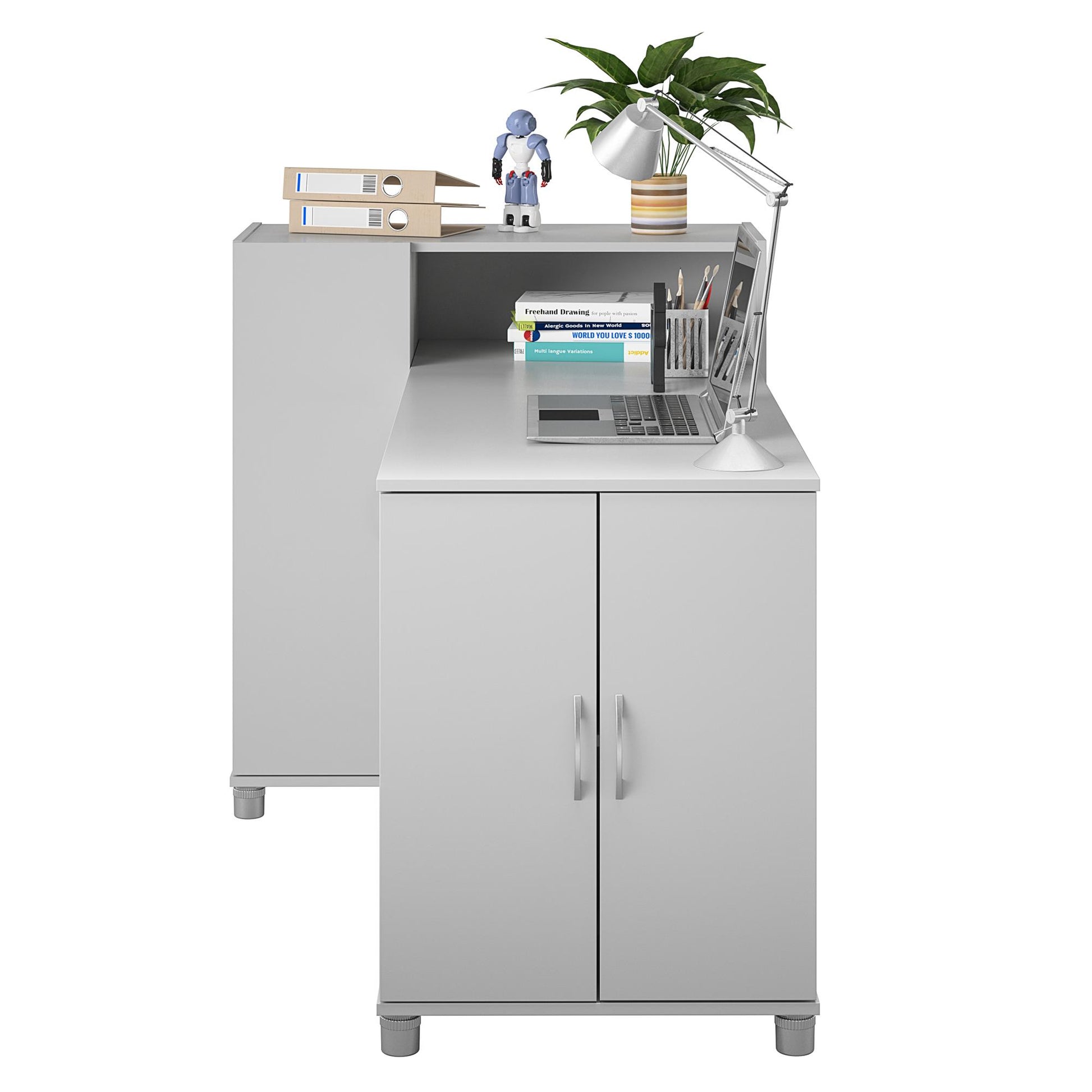 Basin Hobby and Craft Desk with Open Shelving and Storage Cabinet - Dove Gray