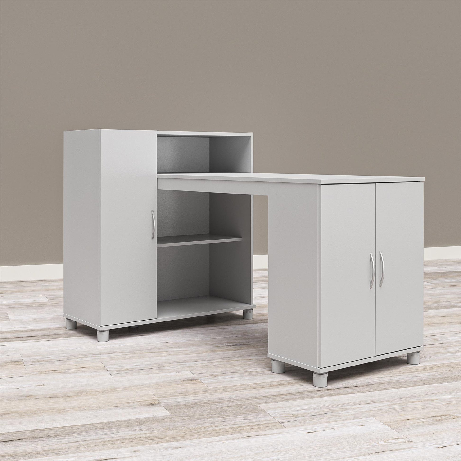 Basin Hobby and Craft Desk with Open Shelving and Storage Cabinet - Dove Gray