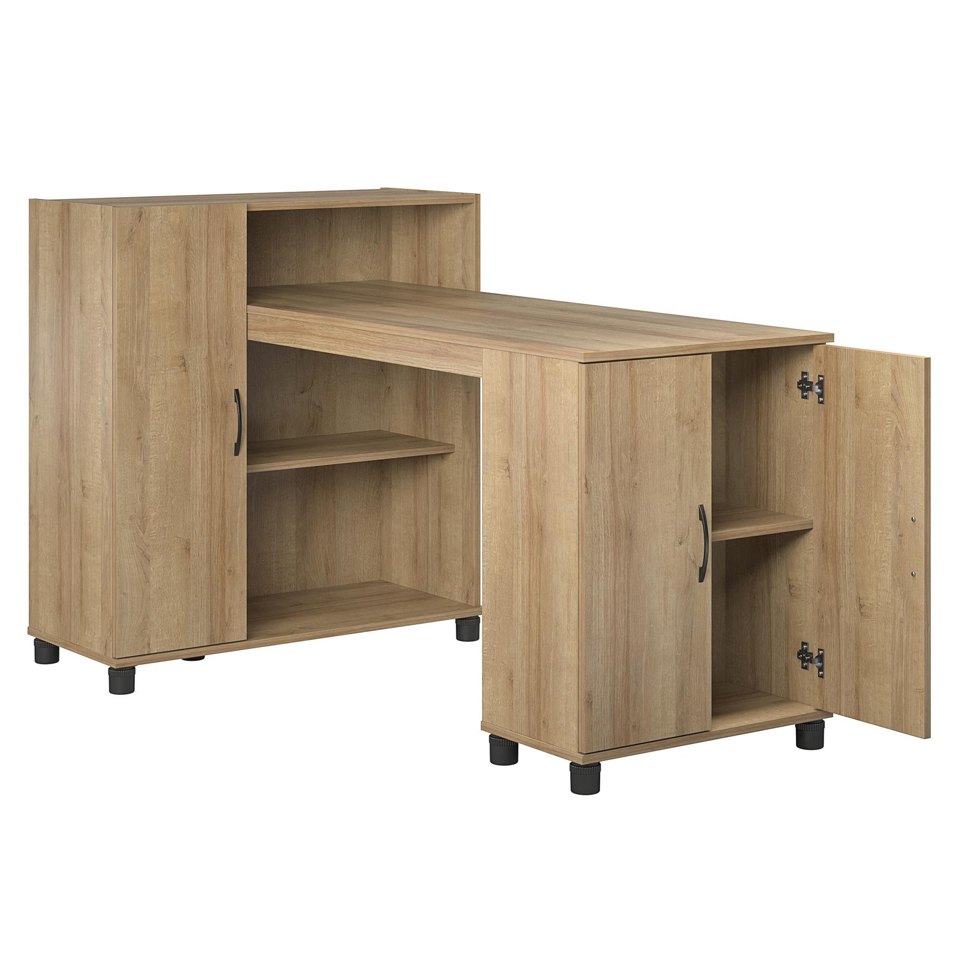 Basin Hobby and Craft Desk with Open Shelving and Storage Cabinet - Natural
