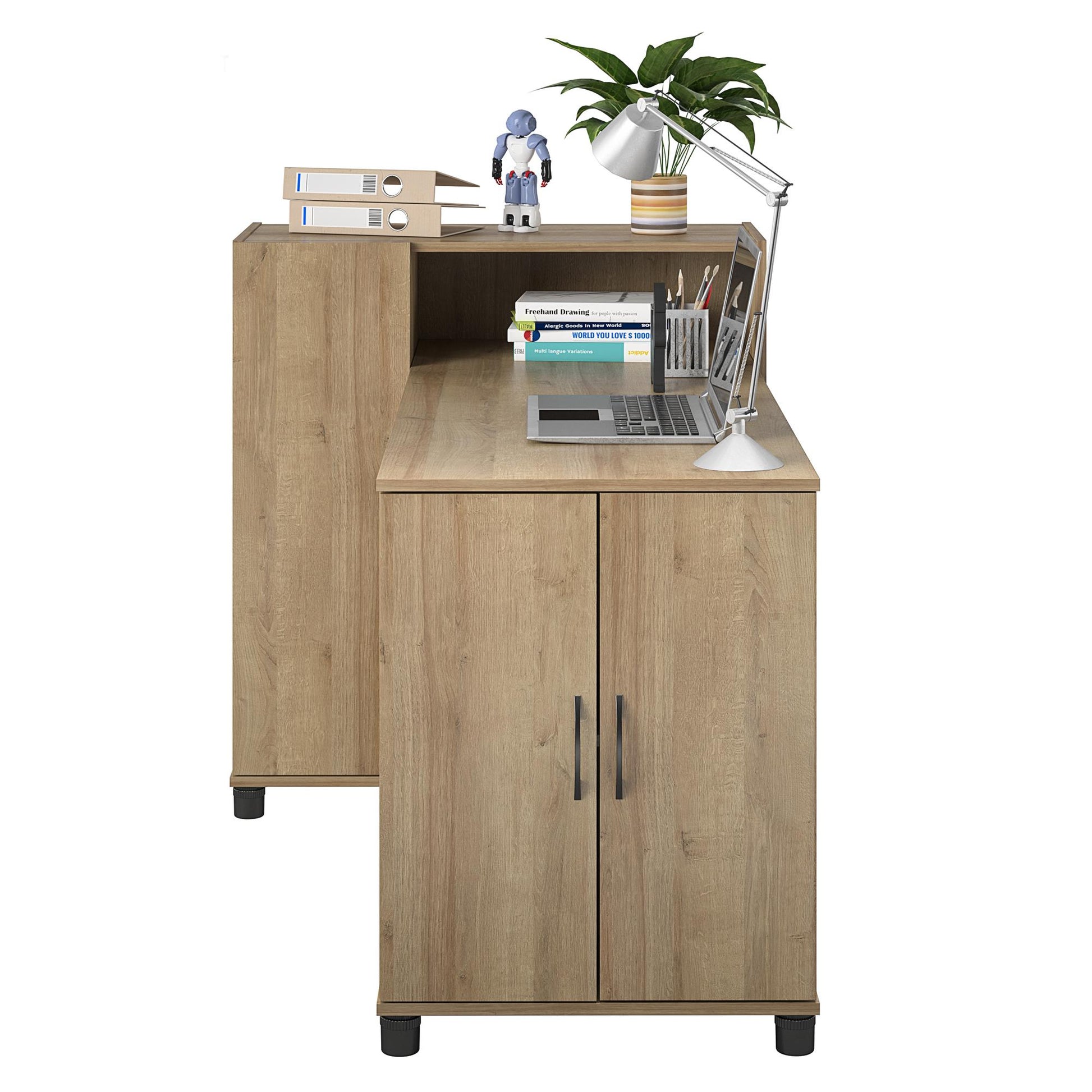 Basin Hobby and Craft Desk with Open Shelving and Storage Cabinet - Natural