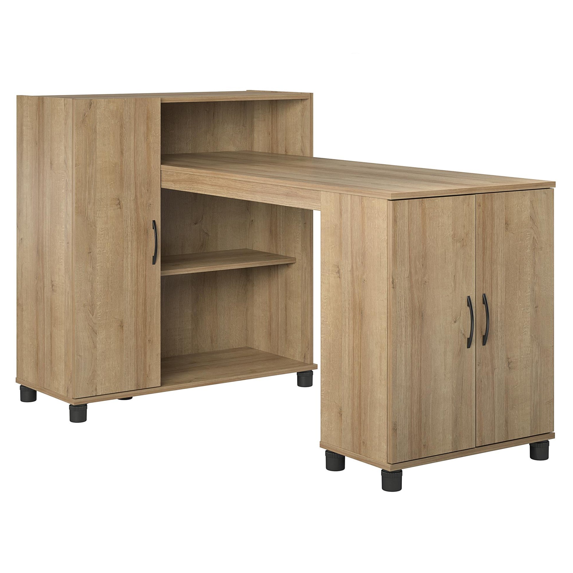 Basin Hobby and Craft Desk with Open Shelving and Storage Cabinet - Natural