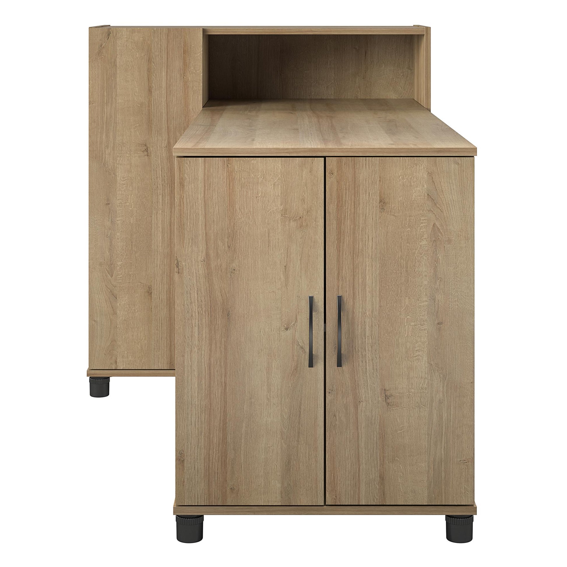 Basin Hobby and Craft Desk with Open Shelving and Storage Cabinet - Natural