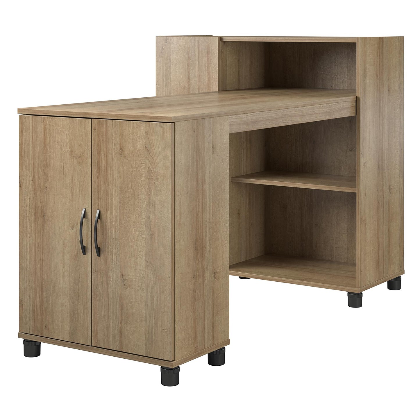 Basin Hobby and Craft Desk with Open Shelving and Storage Cabinet - Natural