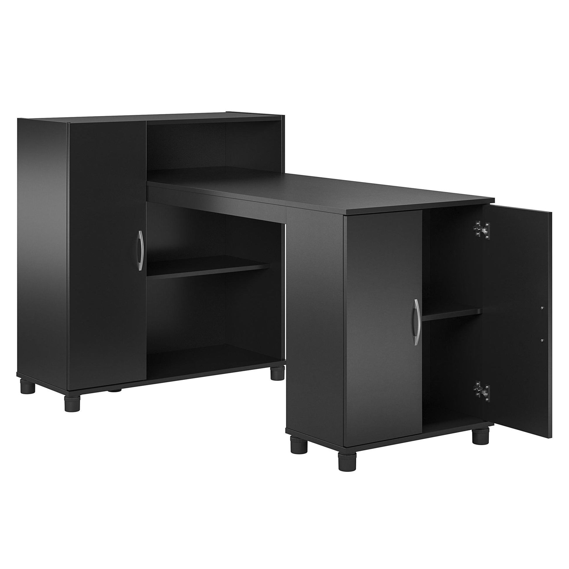 Basin Hobby and Craft Desk with Open Shelving and Storage Cabinet - Black
