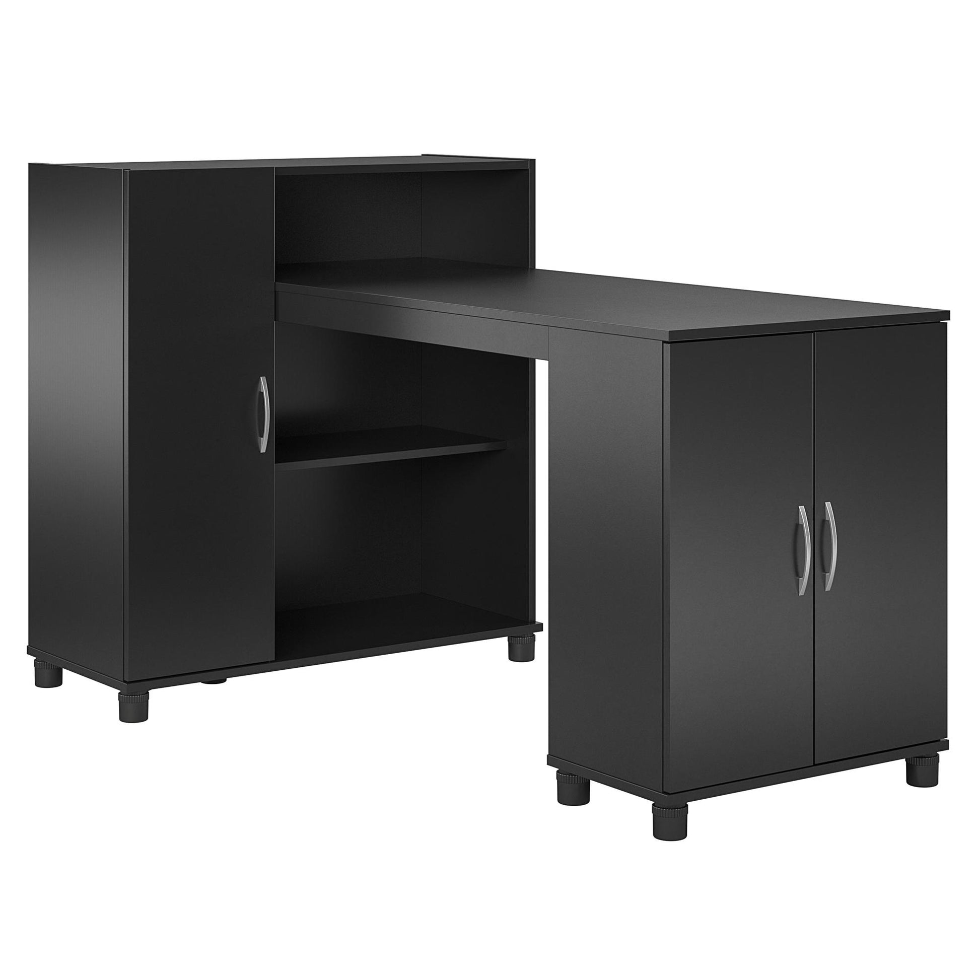 Basin Hobby and Craft Desk with Open Shelving and Storage Cabinet - Black